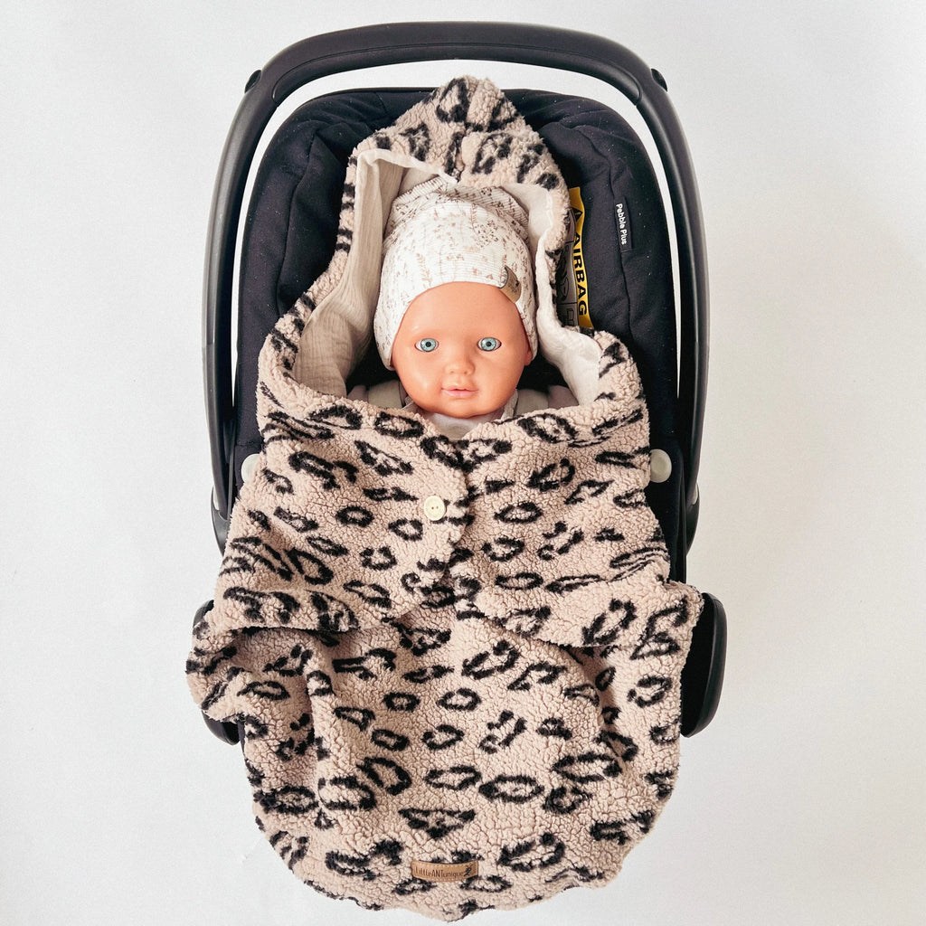 Einschlagdecke Teddy leo /Musselin beige für Babyschale