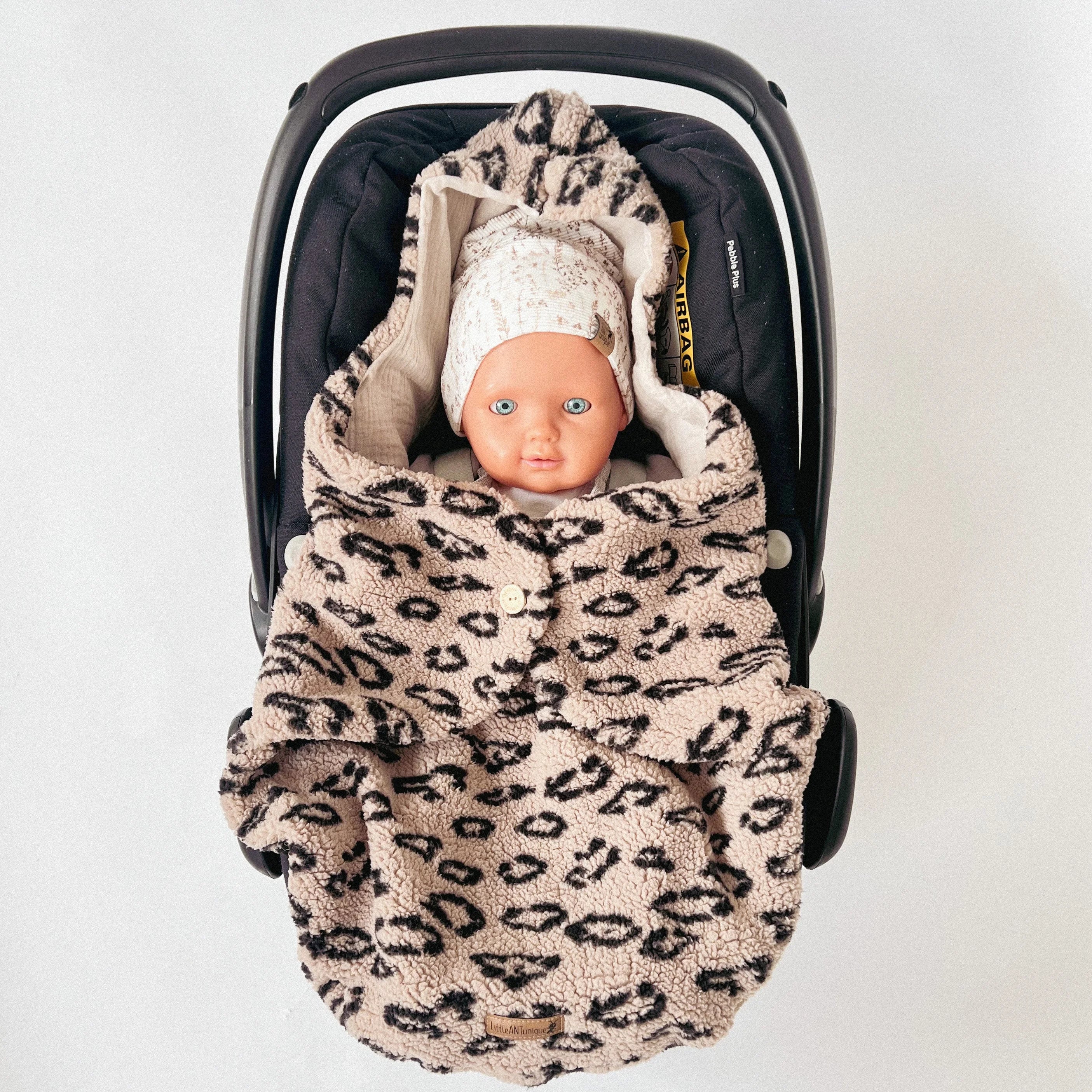 Einschlagdecke Teddy leo /Musselin beige für Babyschale