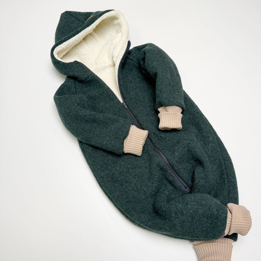 Walkoverall, Winteroverall in grün mit Teddystoff gefüttert