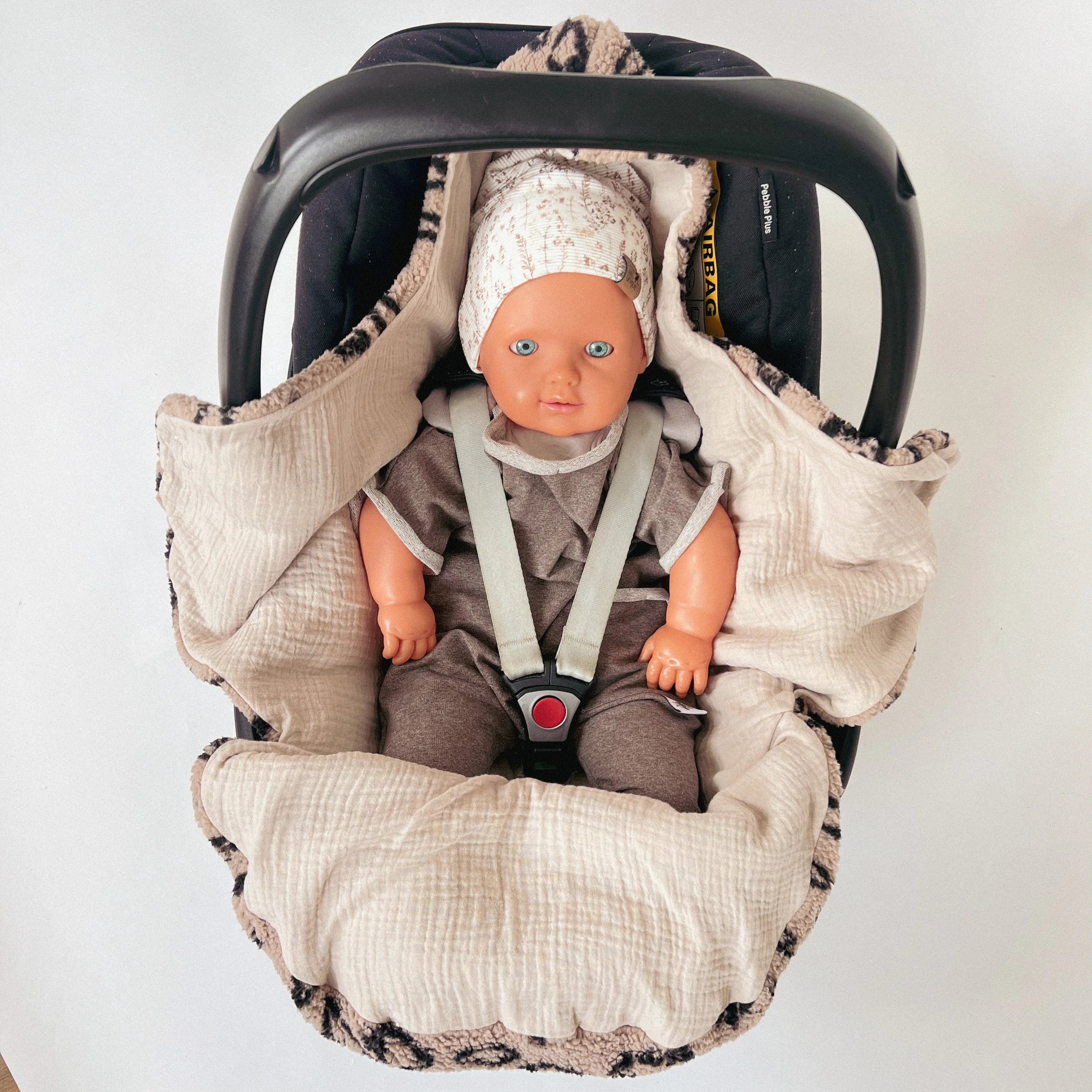 Einschlagdecke Teddy leo /Musselin beige für Babyschale