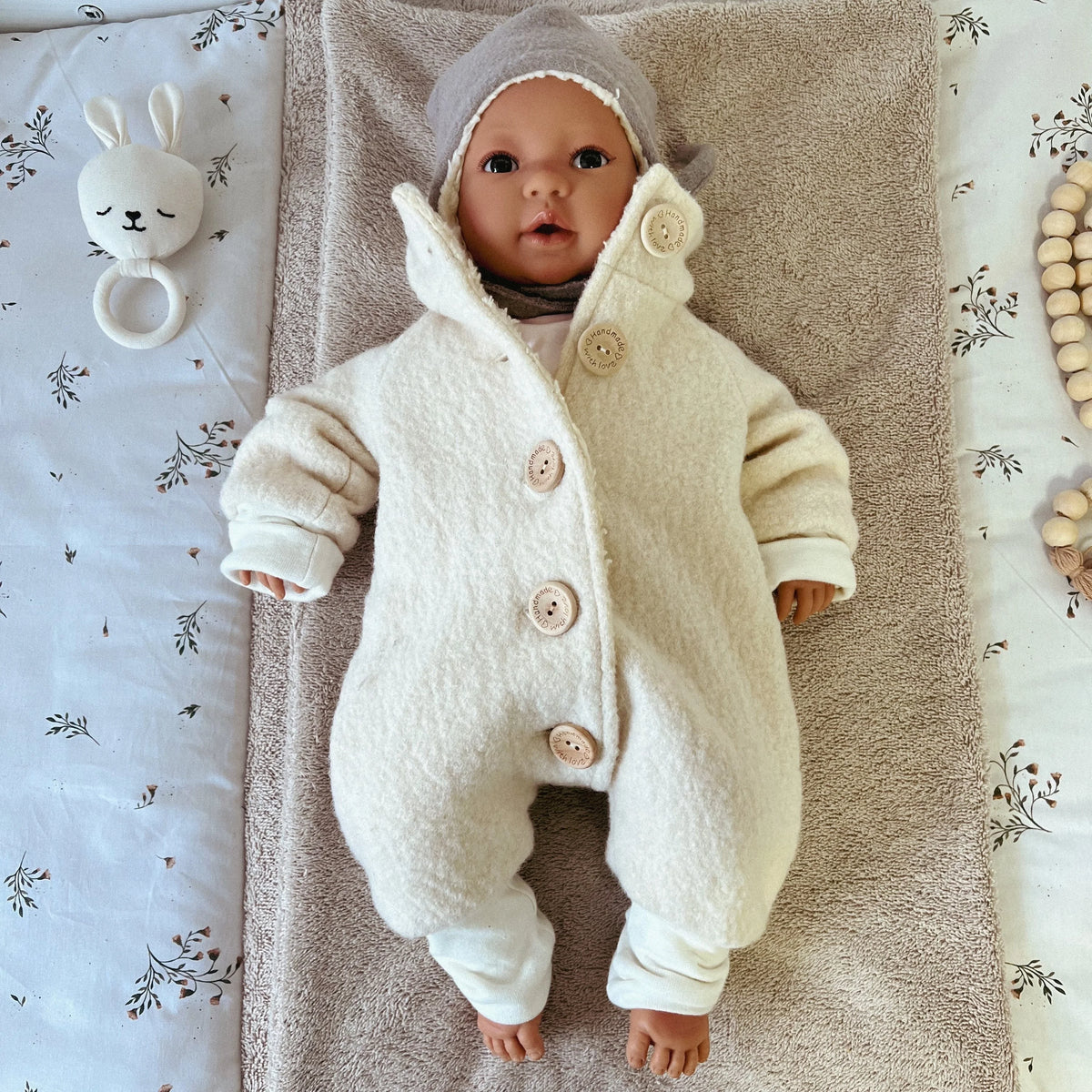 Walkoverall, Winteroverall in creme mit Teddystoff gefüttert