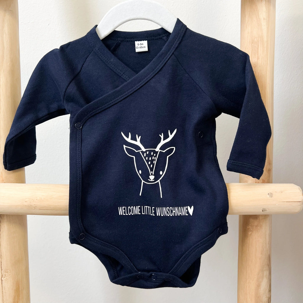 Babybody "Reh Welcome little" aus Biobaumwolle mit Wunschnamen