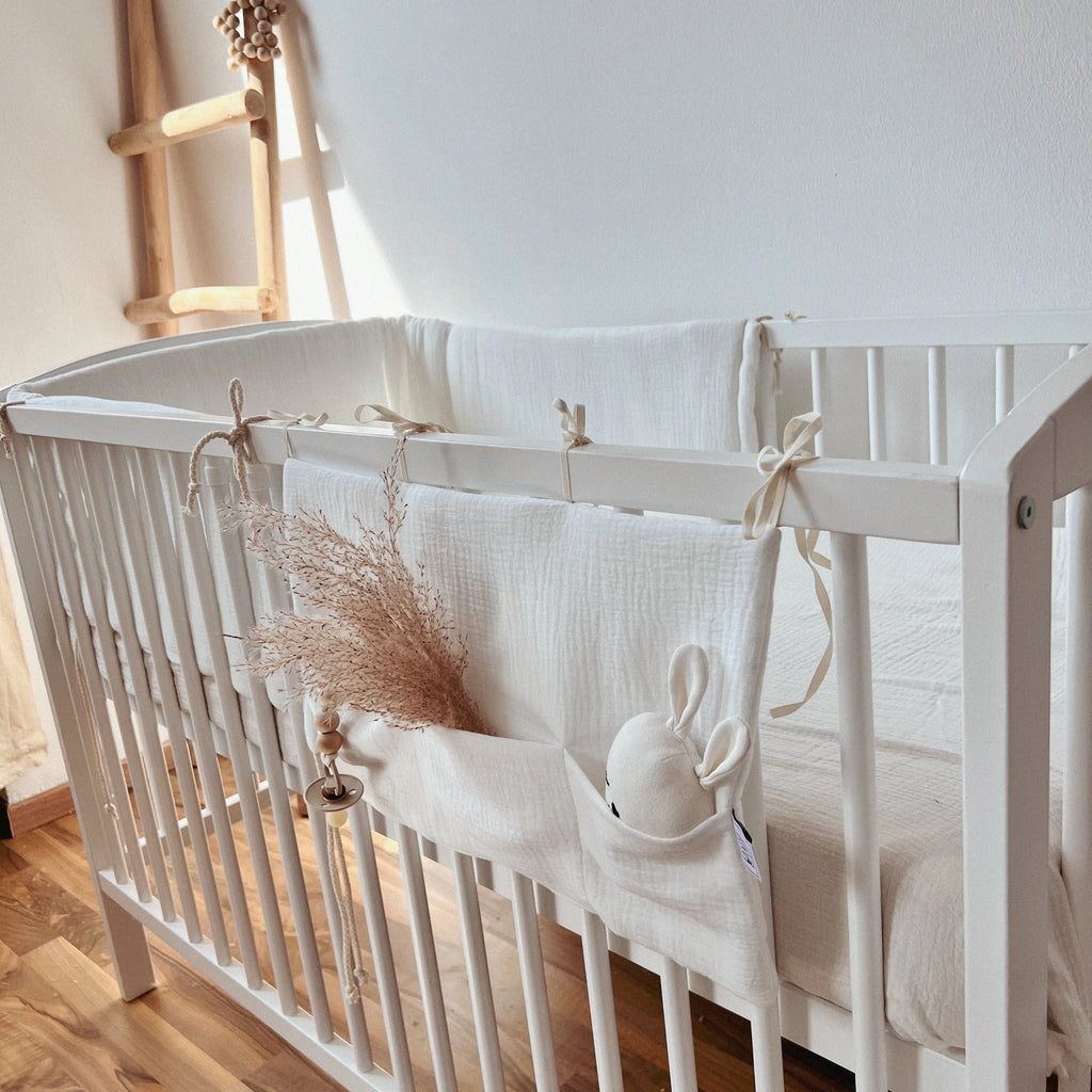 BABYBETTUMRANDUNG MUSSELIN CREME WEIß