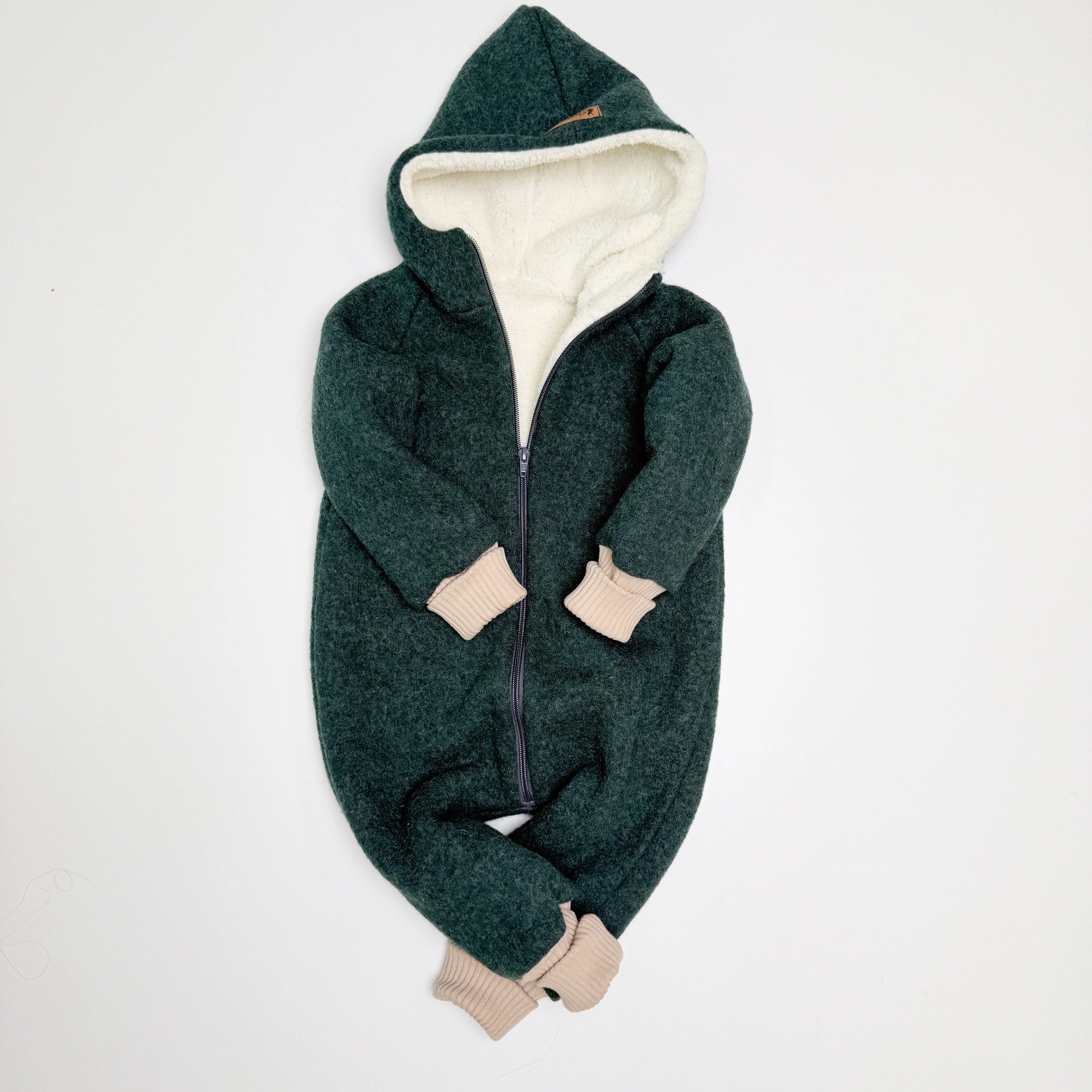 Walkoverall, Winteroverall in grün mit Teddystoff gefüttert