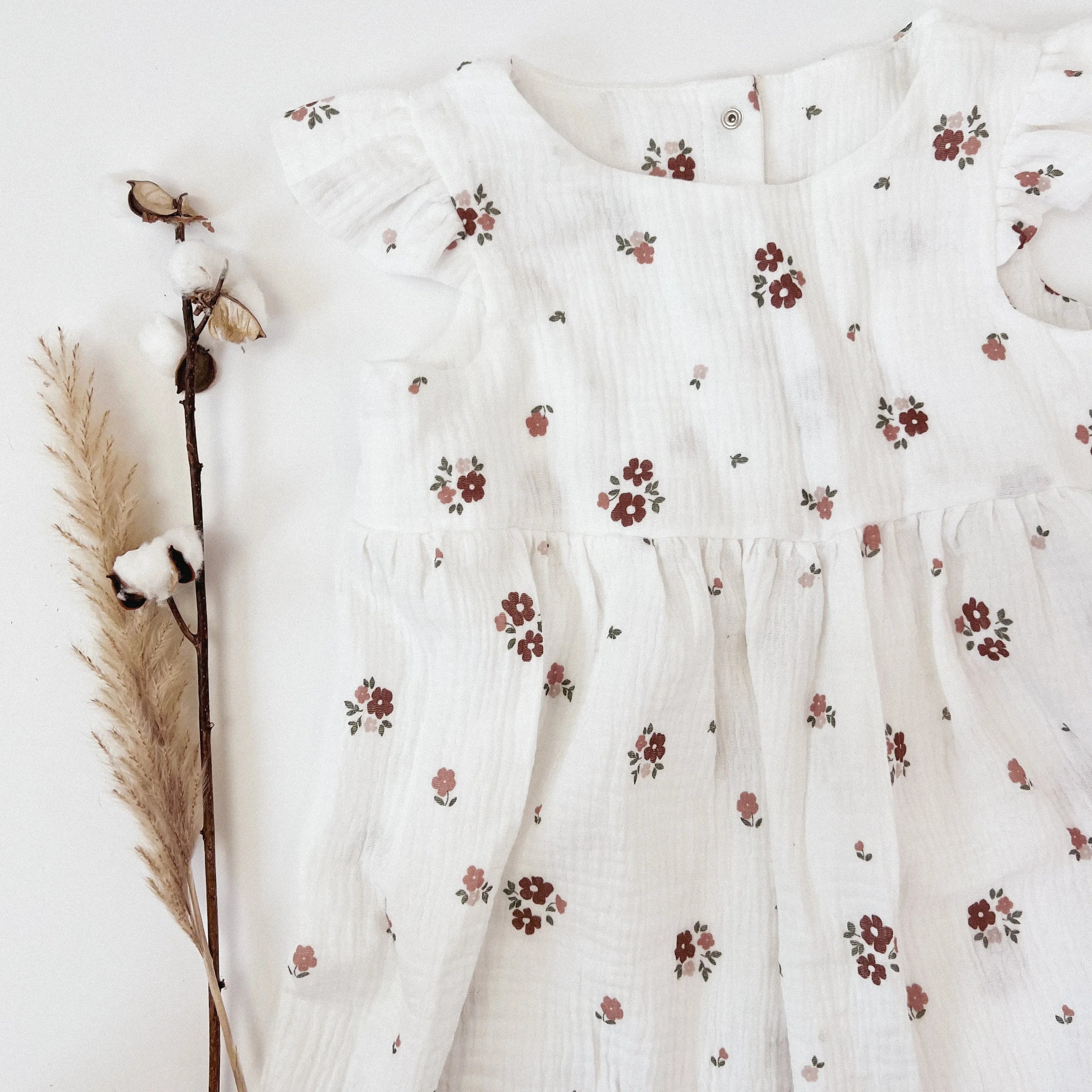 Kleid Baumwoll-Musselin rosa Blüte