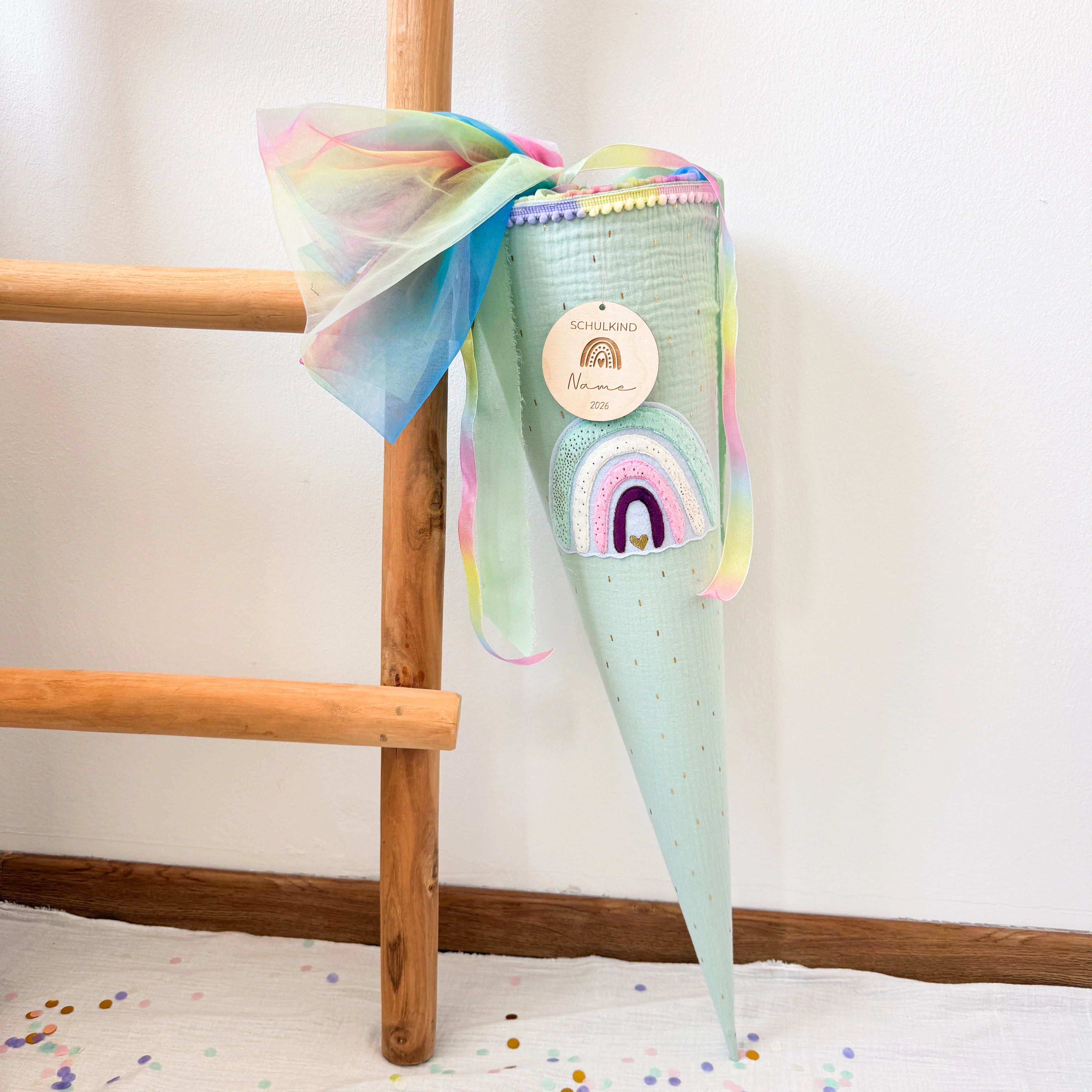 SCHULTÜTE MINT GLITZER RAINBOW