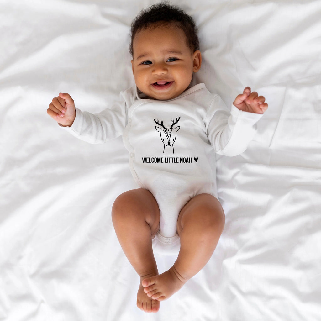 Babybody "Reh Welcome little" aus Biobaumwolle mit Wunschnamen
