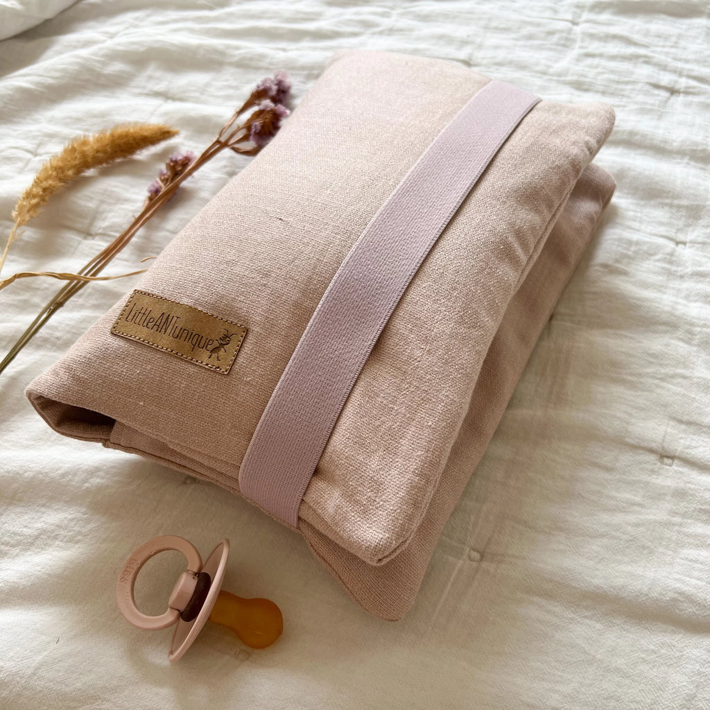 Wickeltasche Windeltasche XL aus Leinen in altrosa, beige, grau und jeans