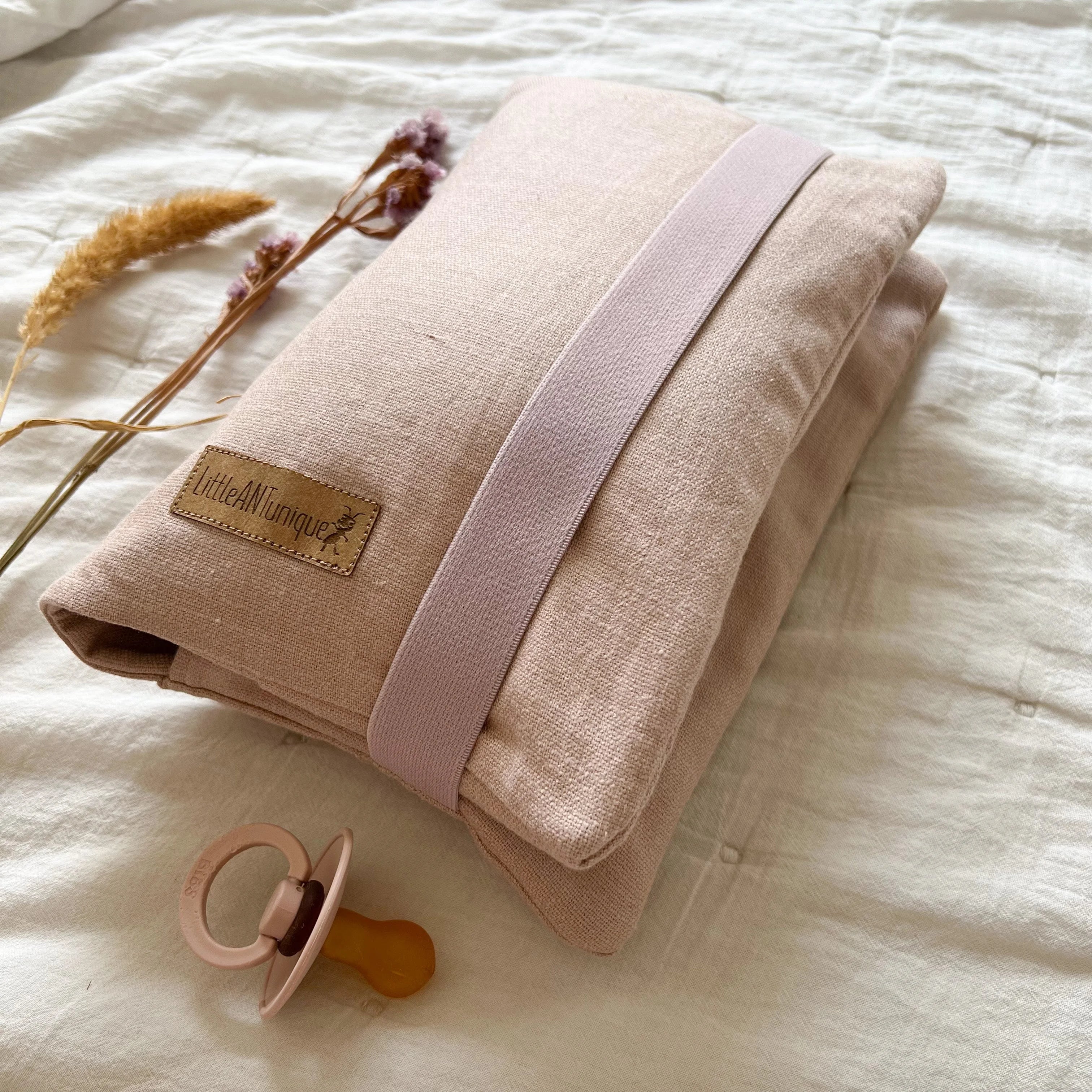 Wickeltasche Windeltasche XL aus Leinen in altrosa, beige, grau und jeans