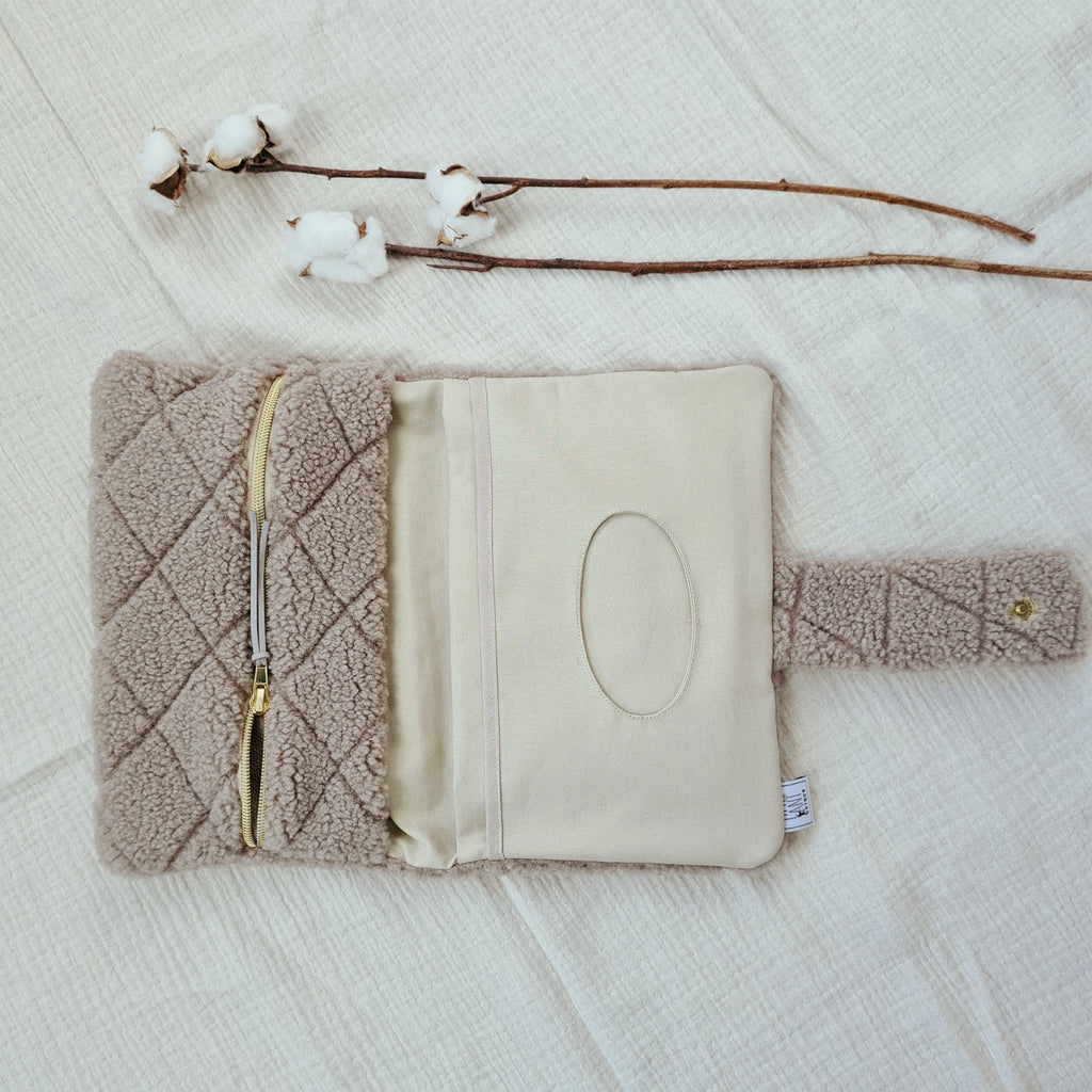 Wickeltasche Windeltasche Teddyfell beige rauten