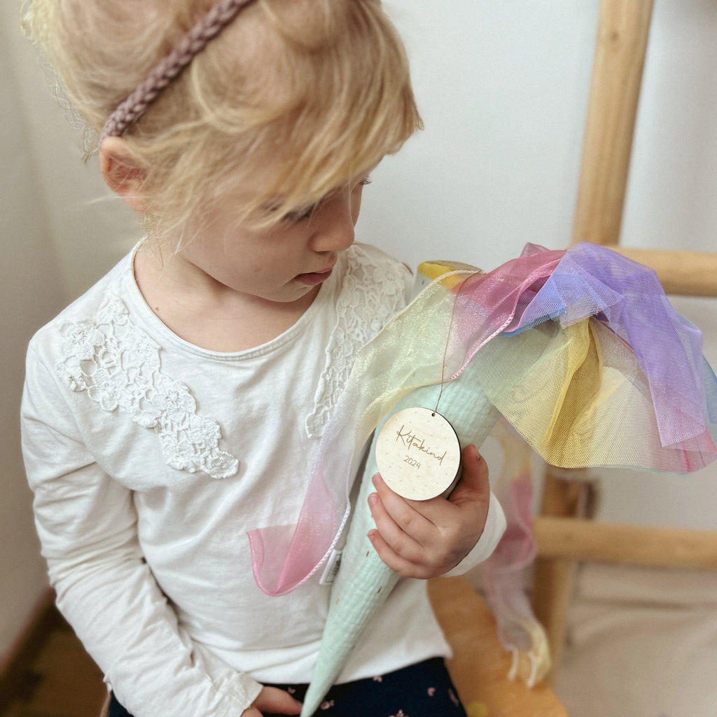 GESCHWISTERTÜTE / KITA TÜTE MUSSELIN GLITZER MINT