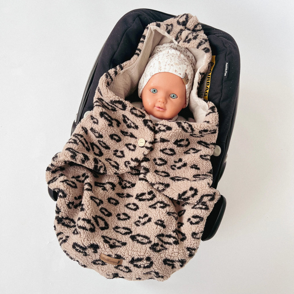 Einschlagdecke Teddy leo /Musselin beige für Babyschale