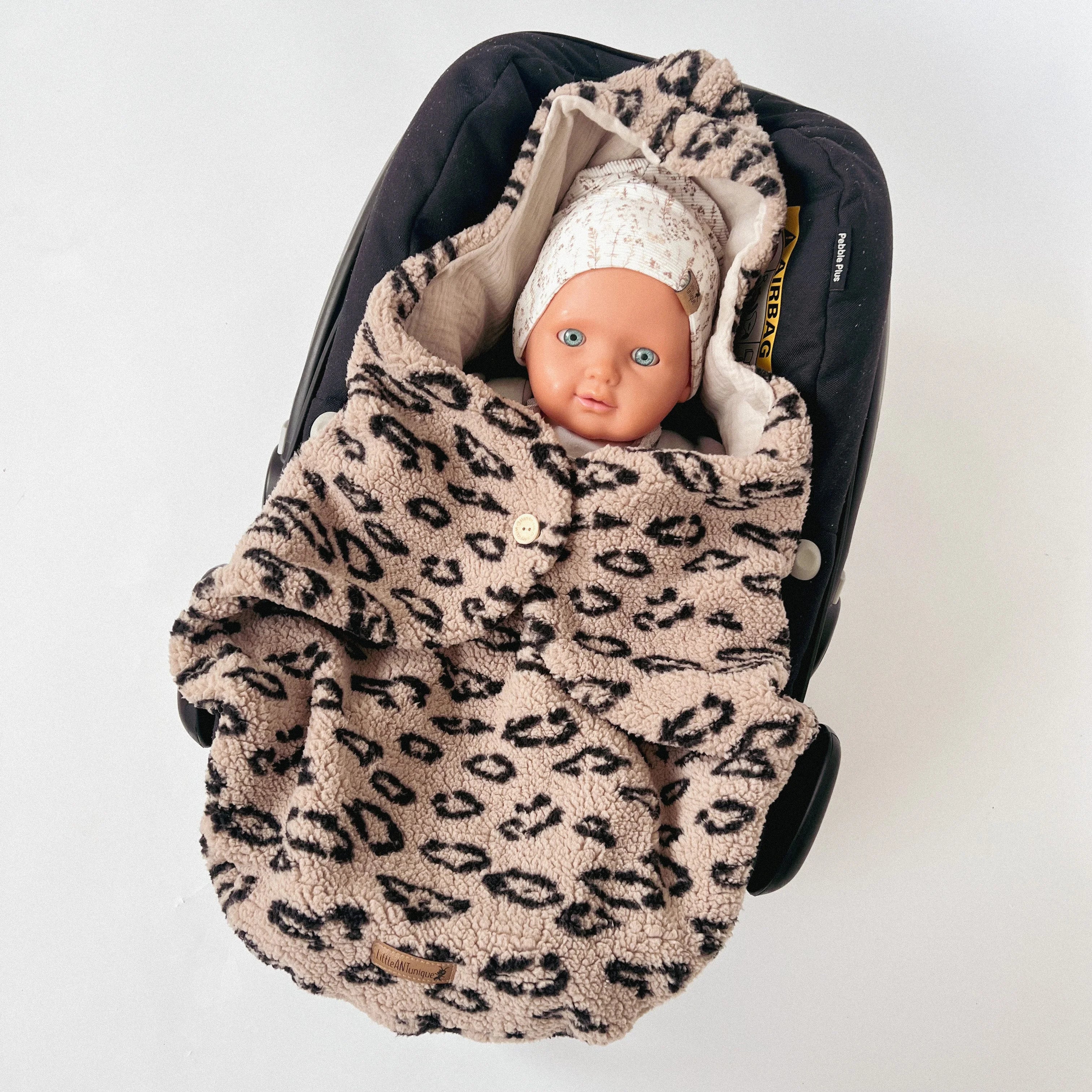 Einschlagdecke Teddy leo /Musselin beige für Babyschale