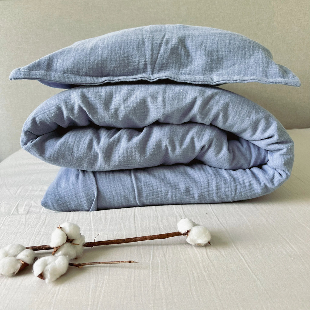 Bettwäsche, Bettbezug Musselin himmelblau für Kinder & Erwachsene