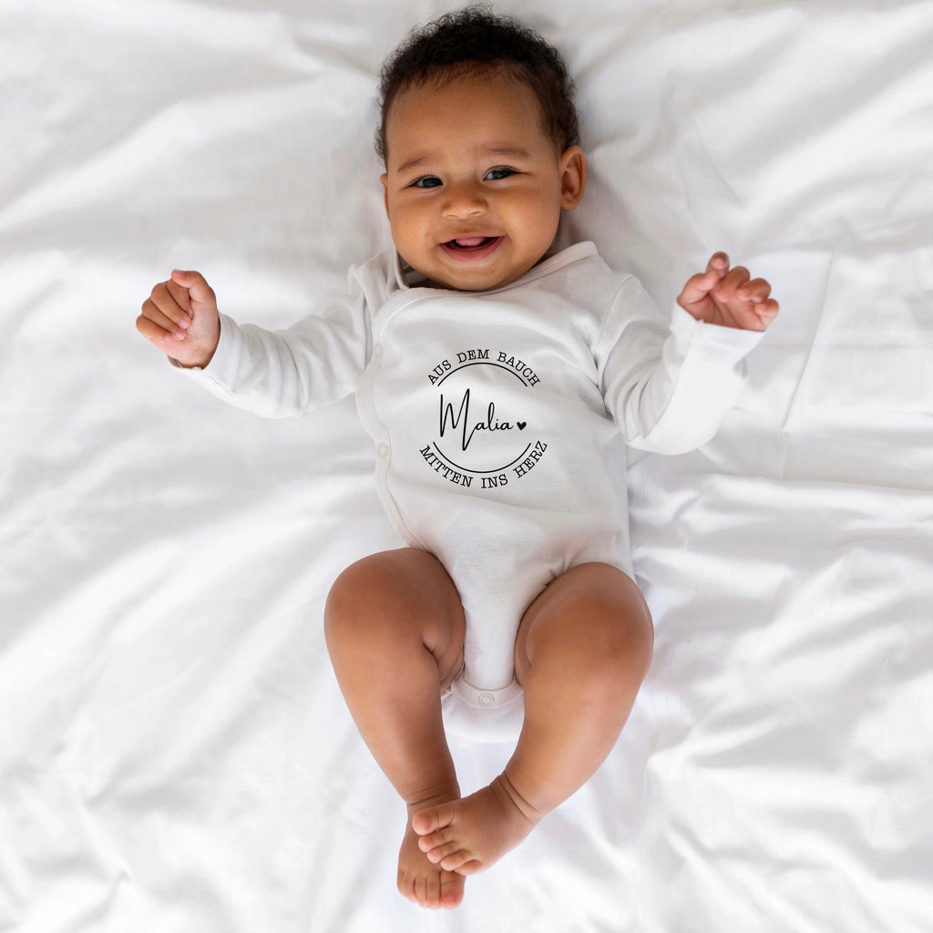 Babybody "mitten ins Herz" aus Biobaumwolle mit Wunschnamen
