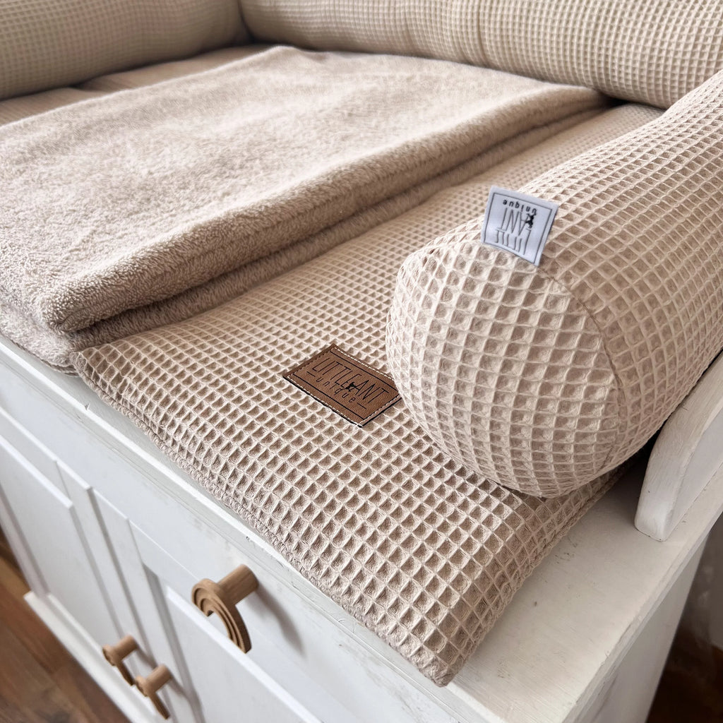 Bettschlange, Wickeltischumrandung Waffelpiqué beige