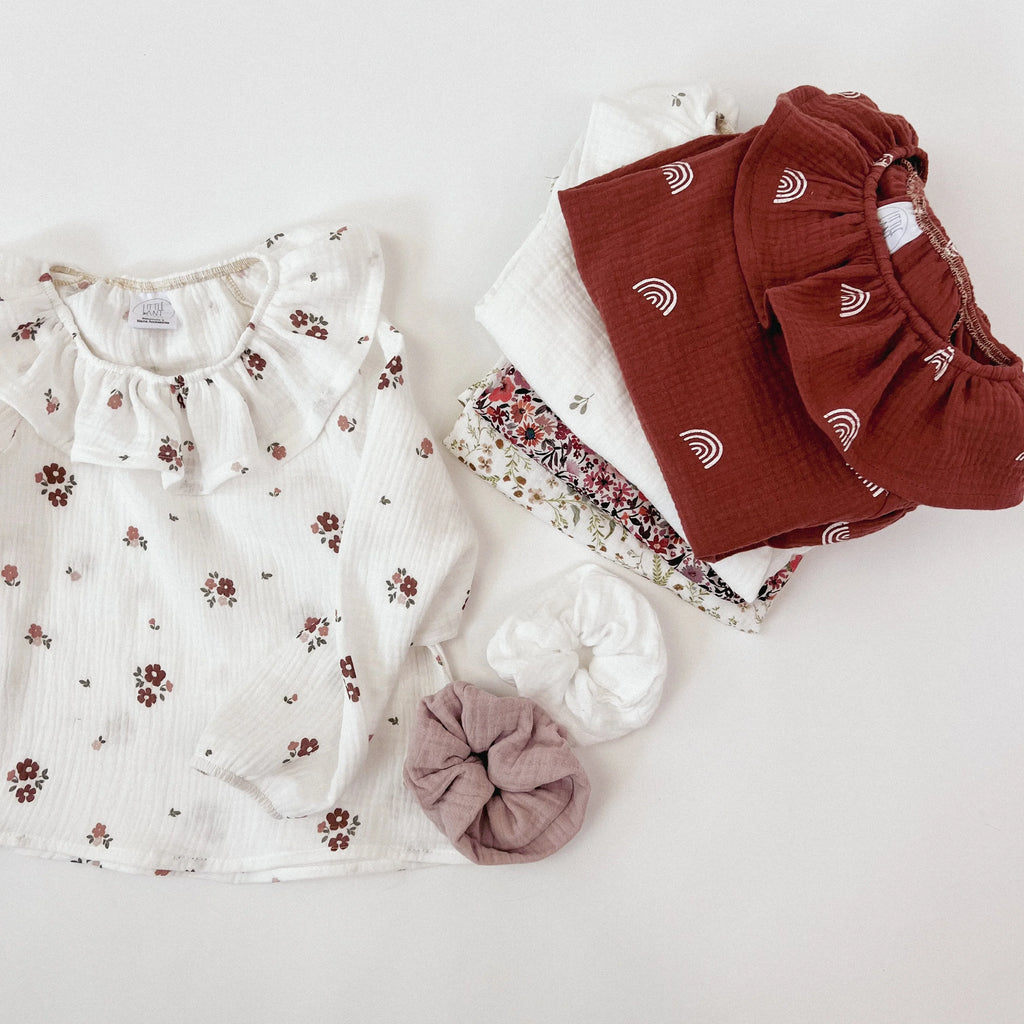 Bluse Baumwoll-Musselin Blüten rosa