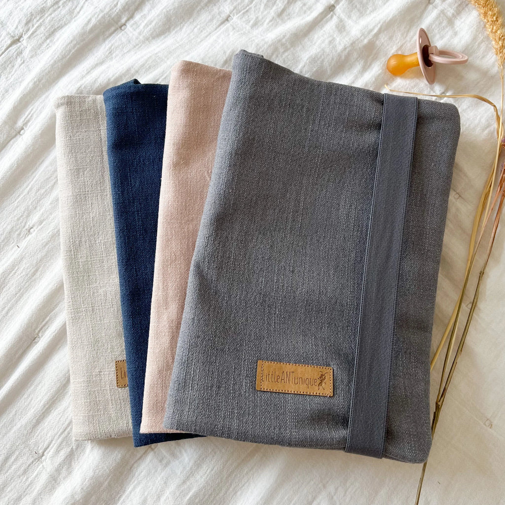 Wickeltasche Windeltasche XL aus Leinen in altrosa, beige, grau und jeans