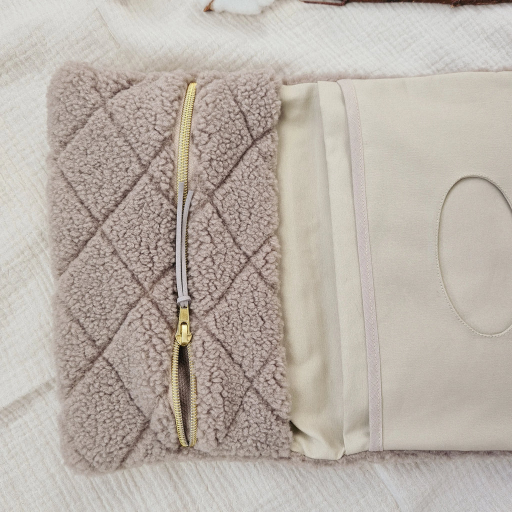 Wickeltasche Windeltasche Teddyfell beige rauten