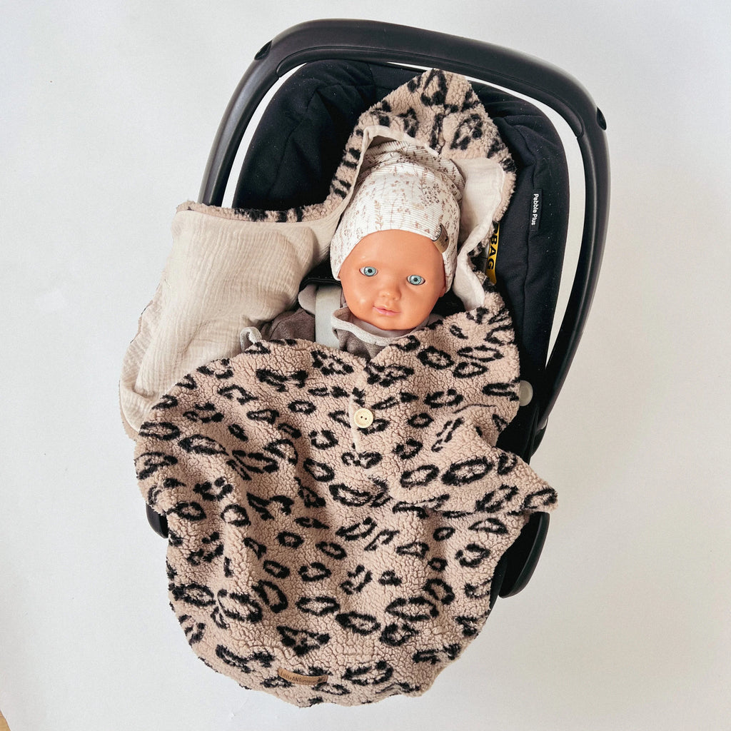 Einschlagdecke Teddy leo /Musselin beige für Babyschale
