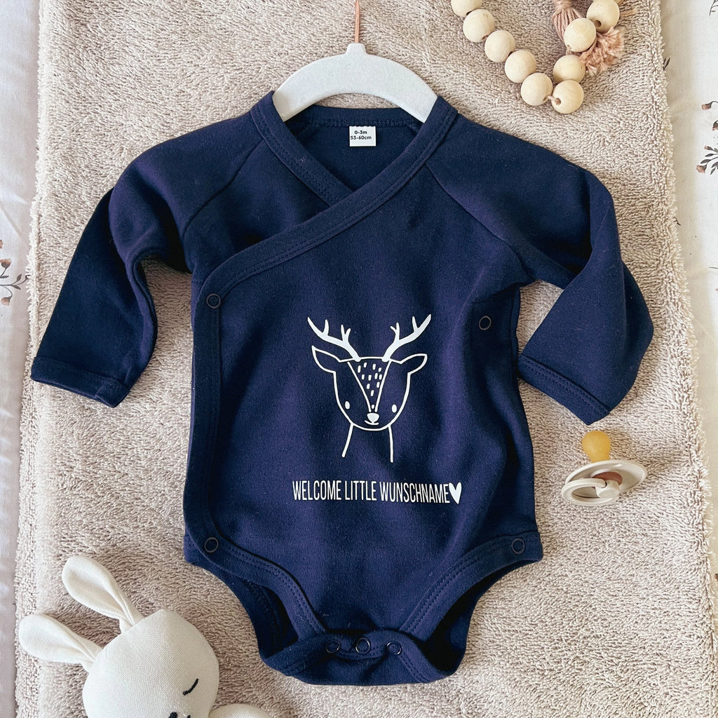 Babybody "Reh Welcome little" aus Biobaumwolle mit Wunschnamen
