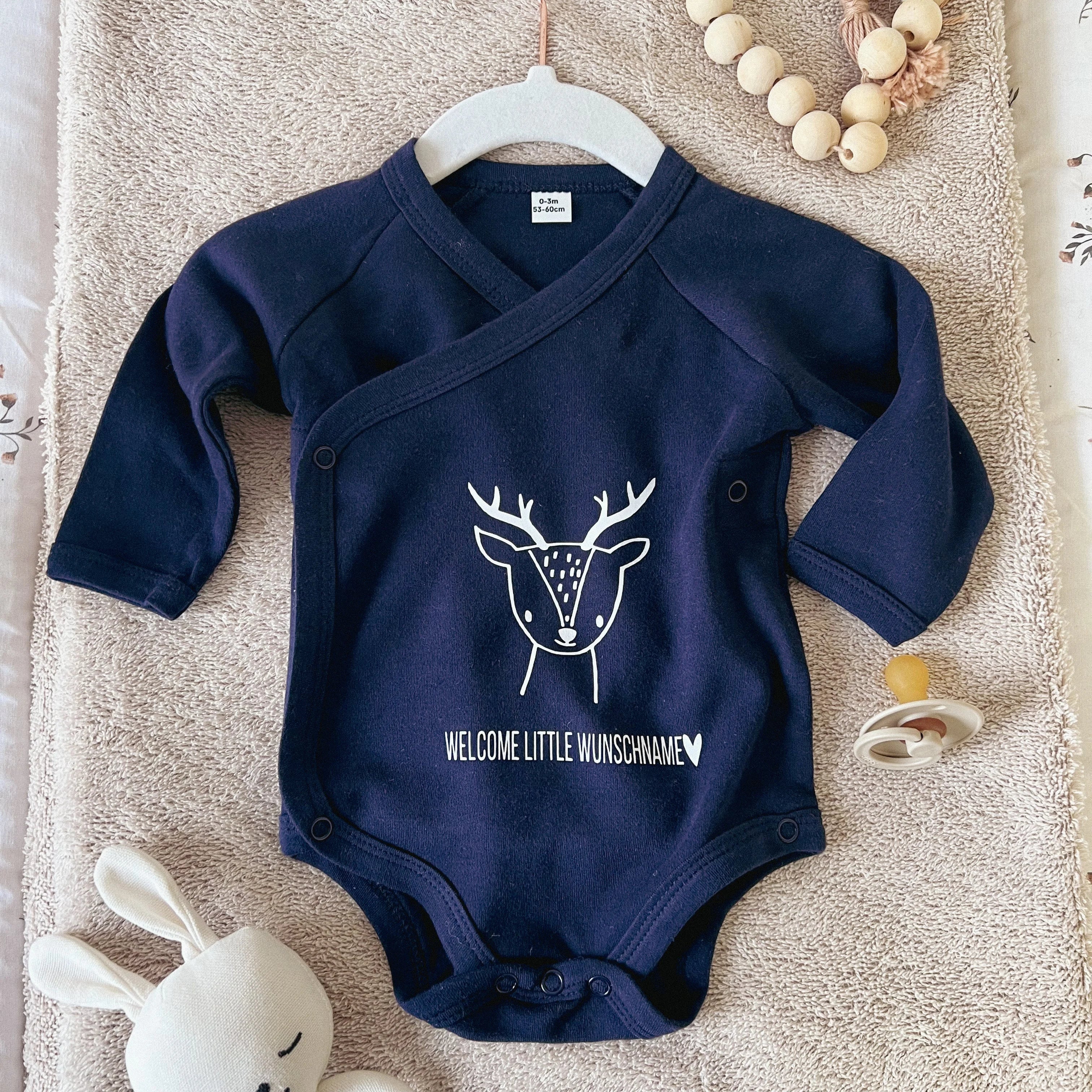 Babybody "Reh Welcome little" aus Biobaumwolle mit Wunschnamen