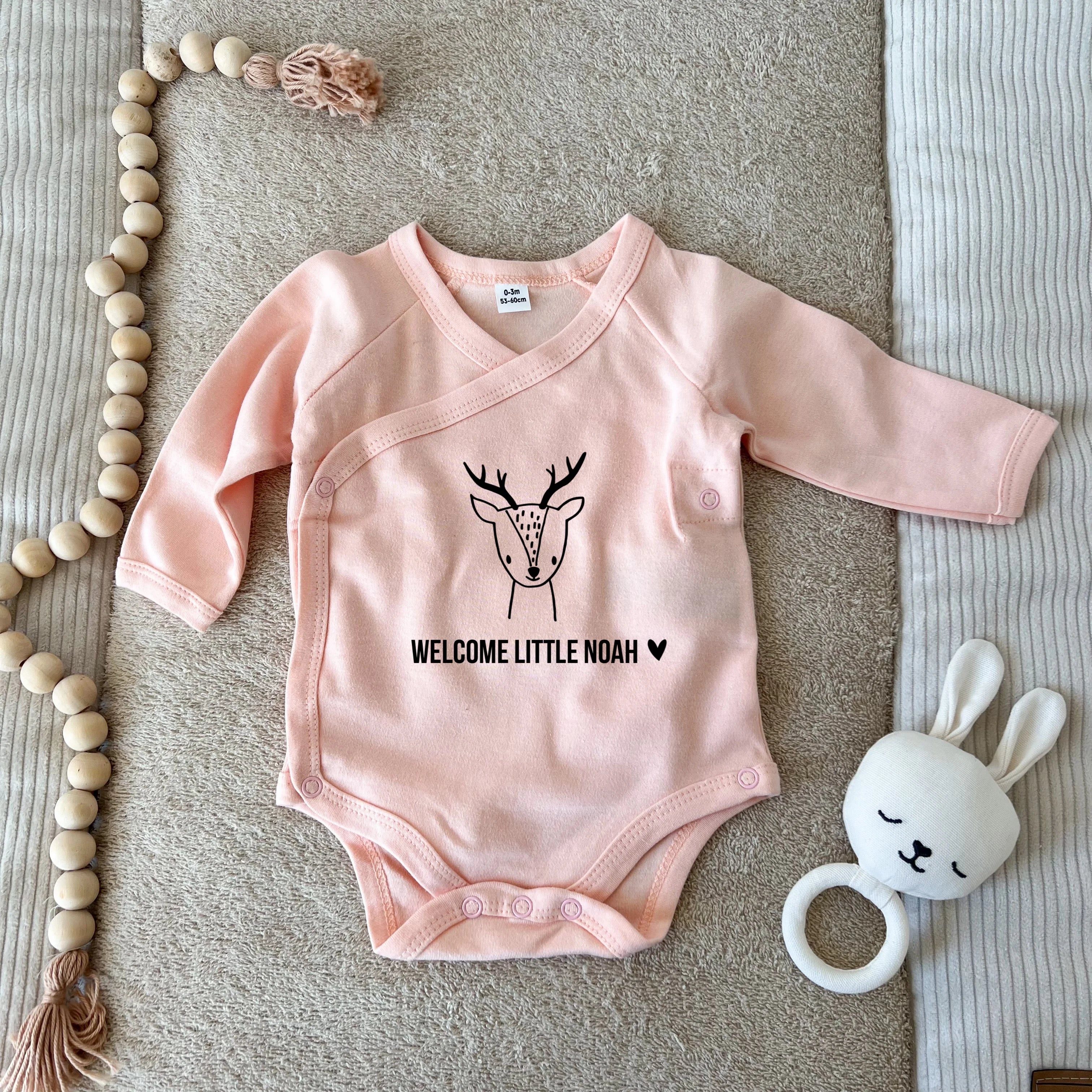 Babybody "Reh Welcome little" aus Biobaumwolle mit Wunschnamen