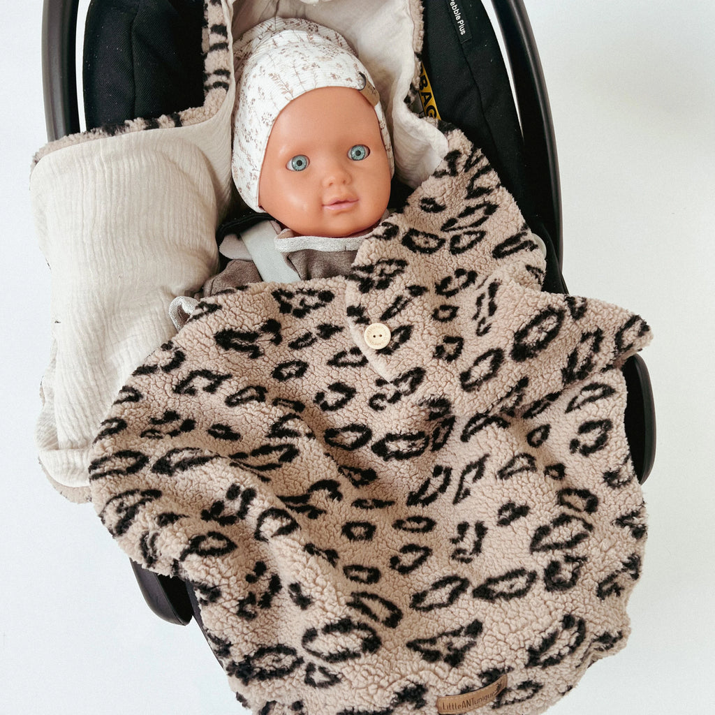 Einschlagdecke Teddy leo /Musselin beige für Babyschale