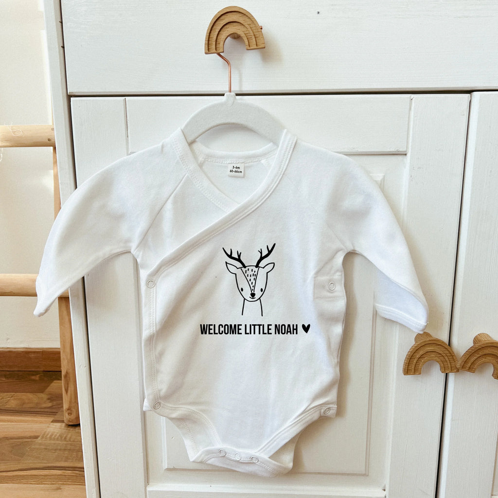 Babybody "Reh Welcome little" aus Biobaumwolle mit Wunschnamen