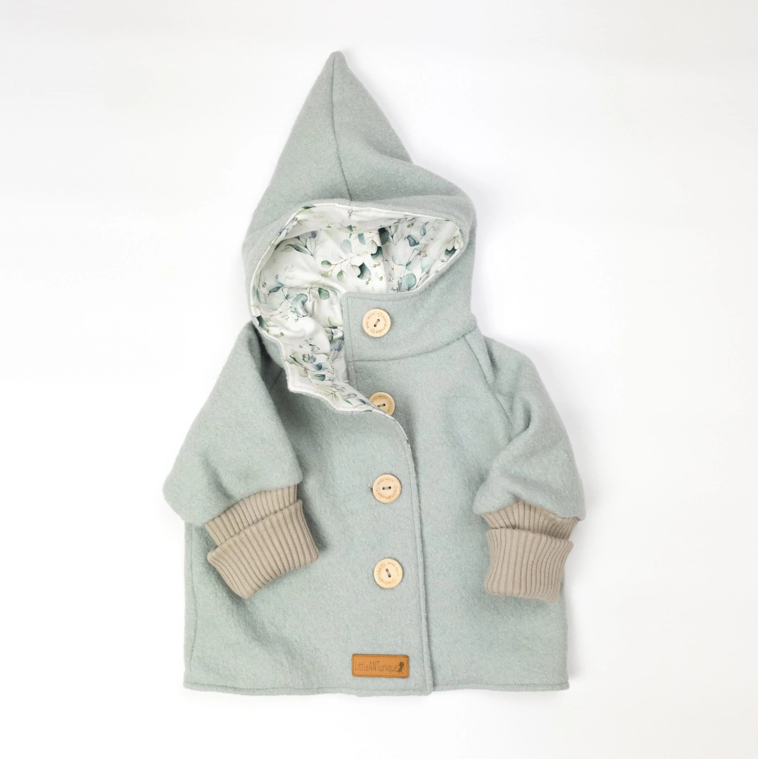 Walkjacke, Wintermantel in mint/ innen Eukalyptus oder Weidenkätzchen