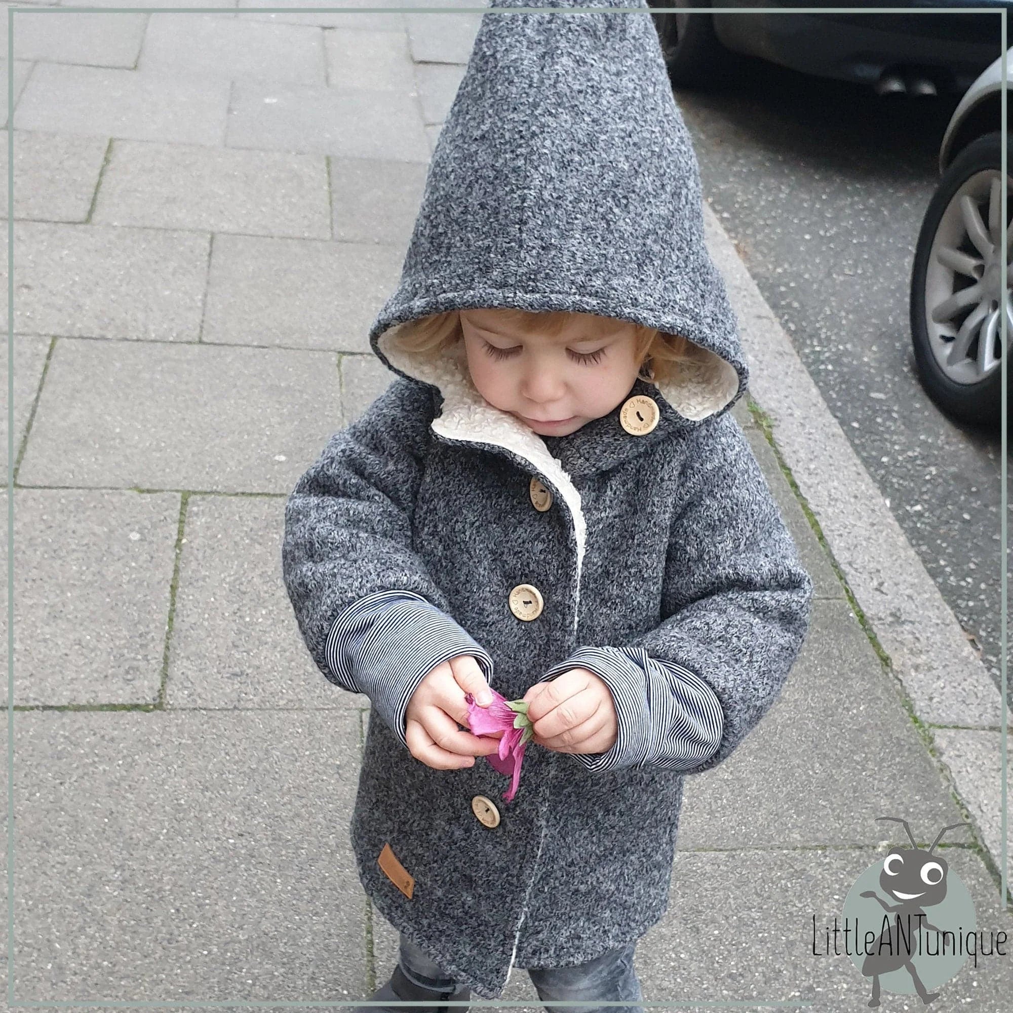 Walkjacke, Wintermantel grau mit innen kuscheligem Teddystoff