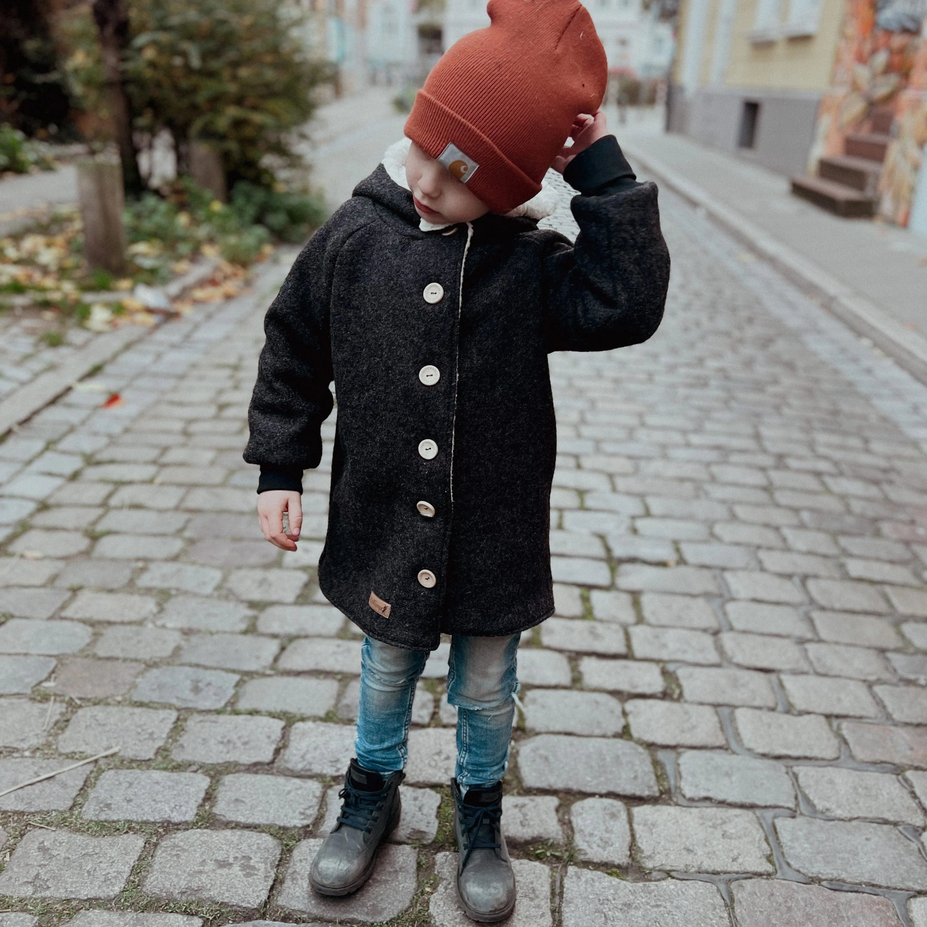 Walkjacke, Wintermantel anthrazit/ innen mit kuscheligem Teddystoff