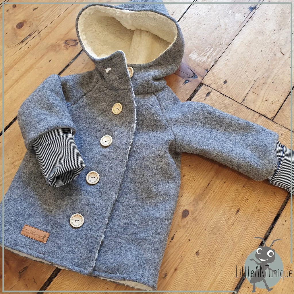 Walkjacke, Wintermantel grau mit innen kuscheligem Teddystoff