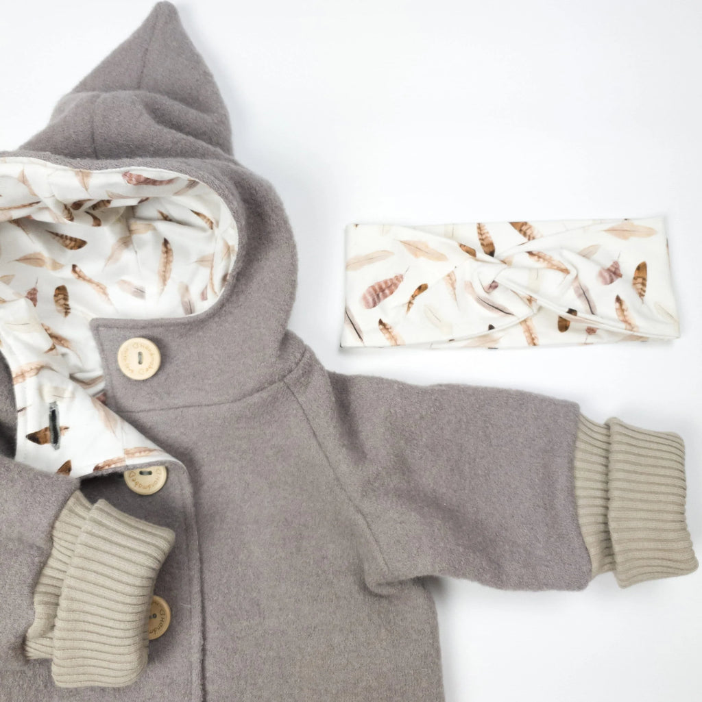Walkoverall, Winteroverall in taupe/ innen Federn oder leo