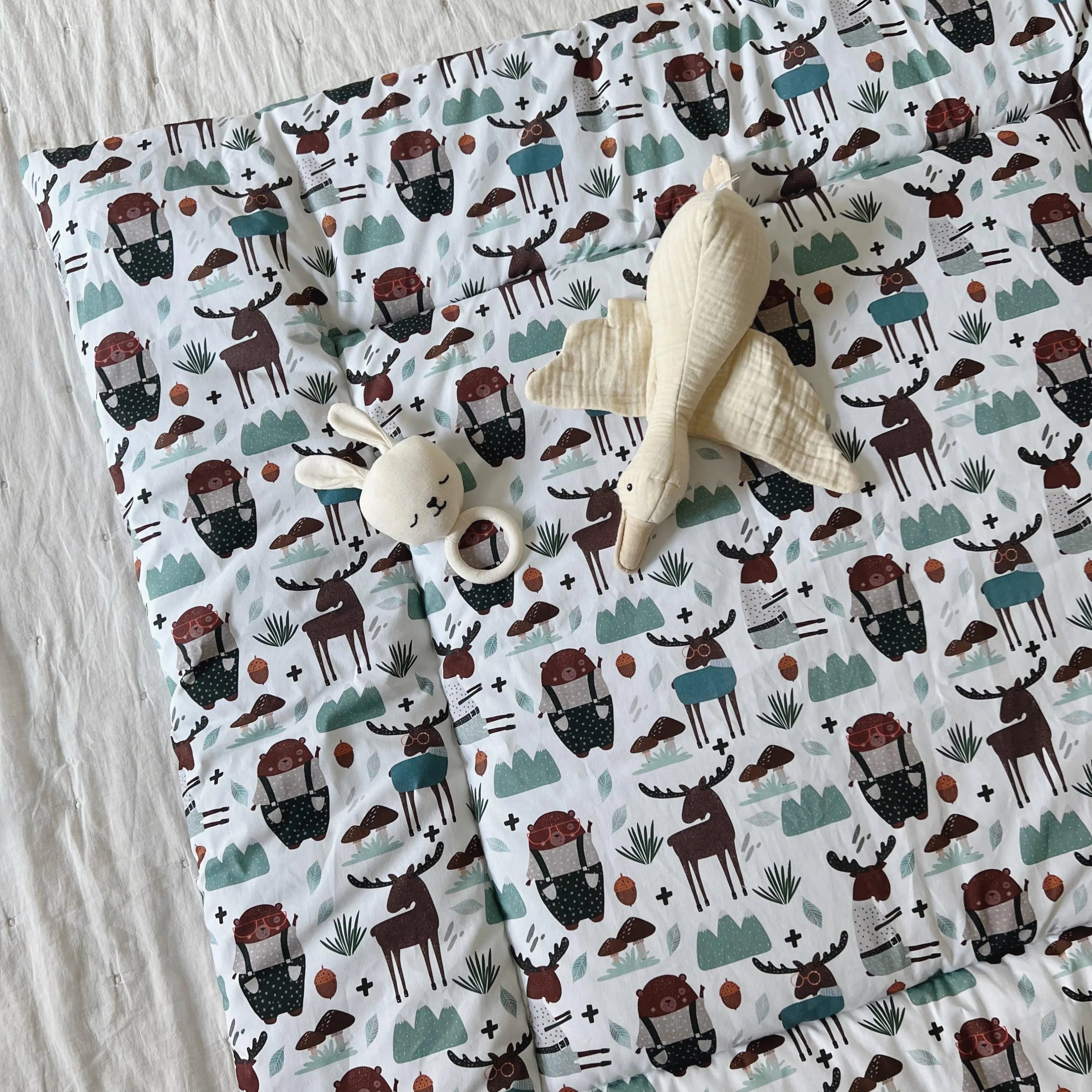 Krabbeldecke Laufgittereinlage Elch & Bär mint