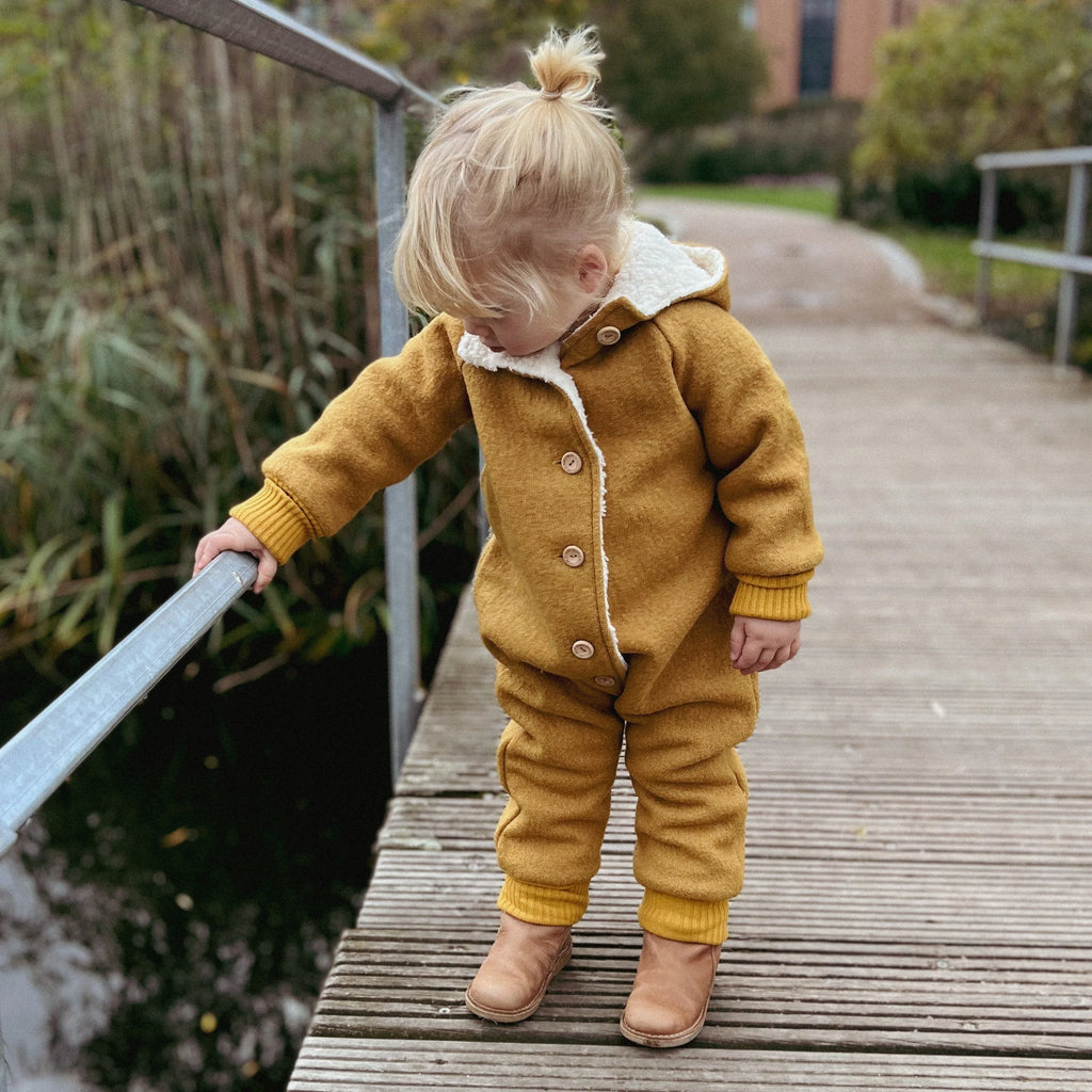 Walkoverall, Winteroverall ocker/ innen mit kuscheligem Teddystoff