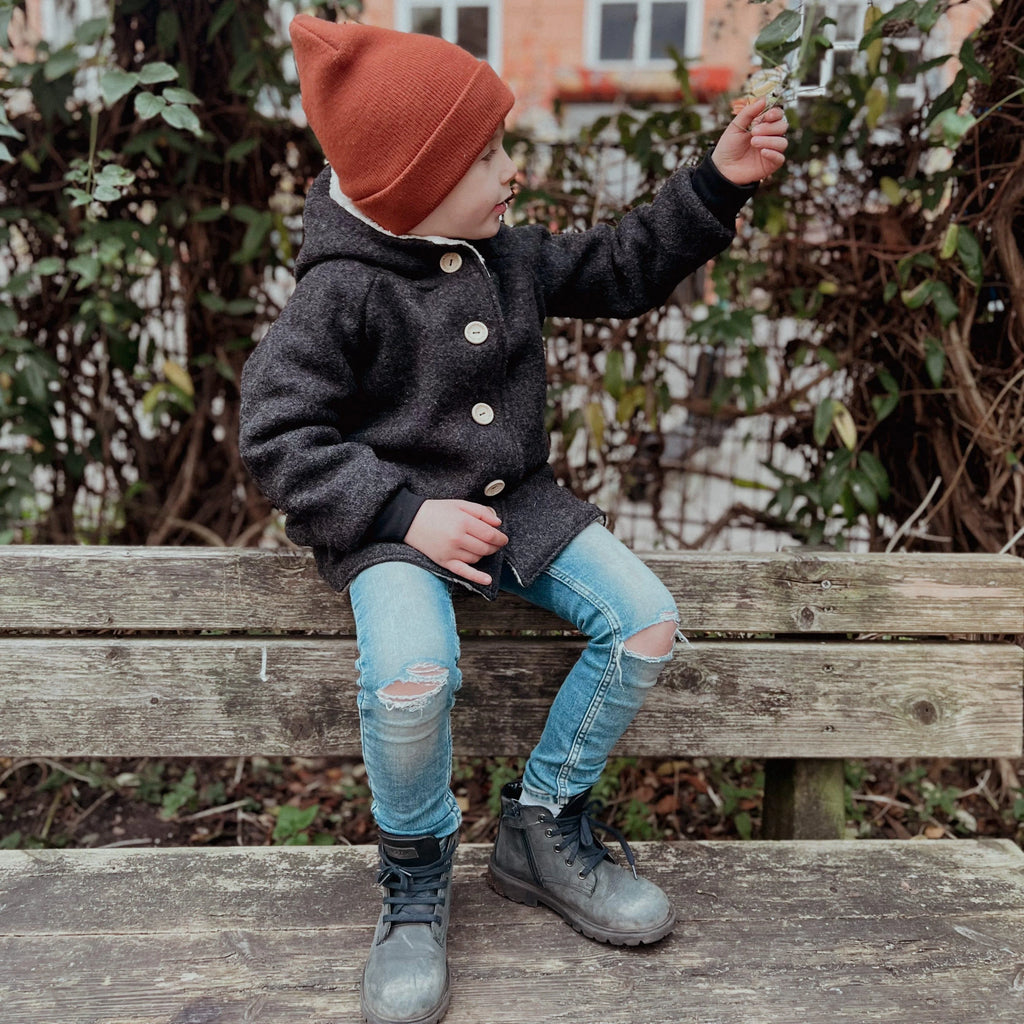 Walkjacke, Wintermantel anthrazit/ innen mit kuscheligem Teddystoff