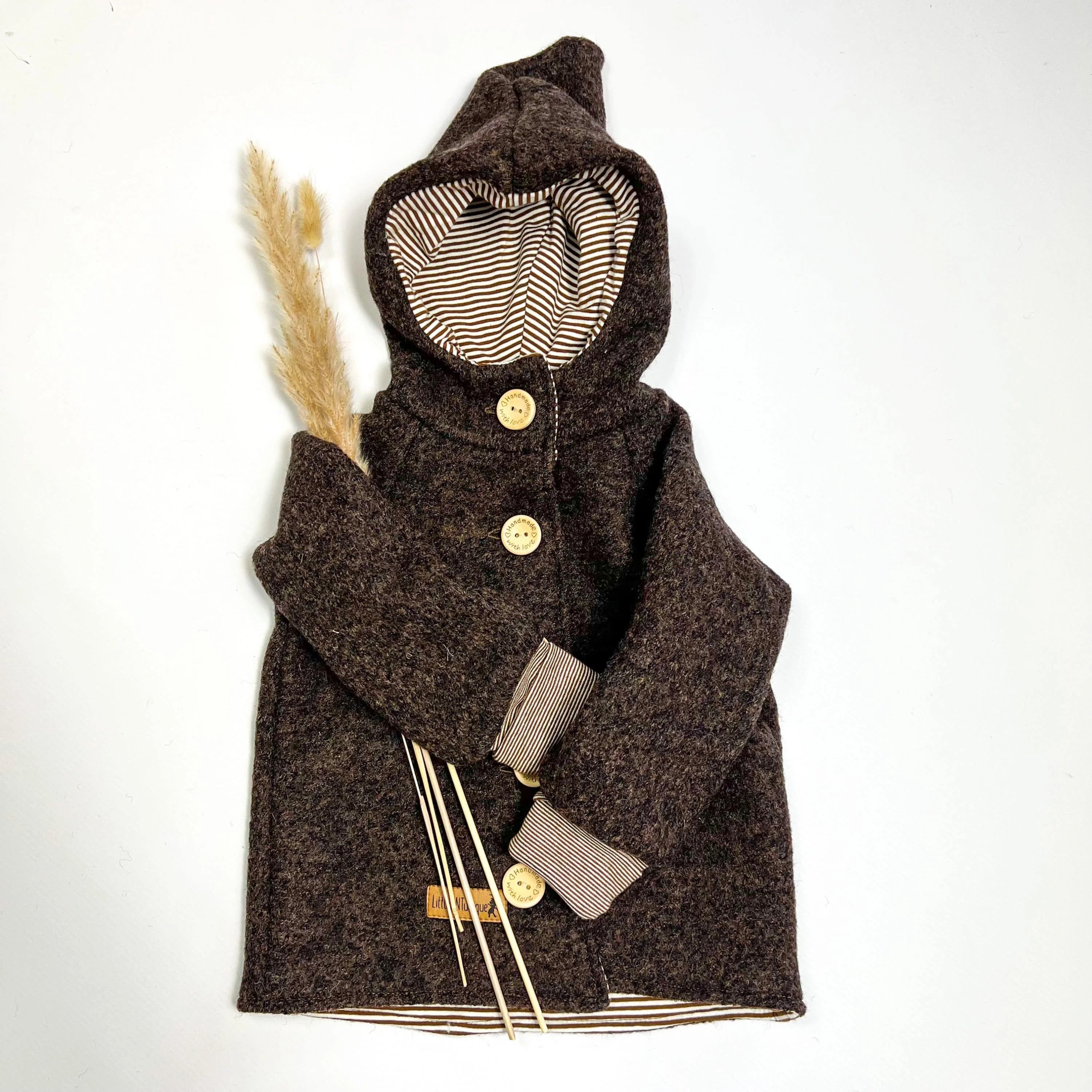 Walkjacke, Wintermantel braun, innen gestreift