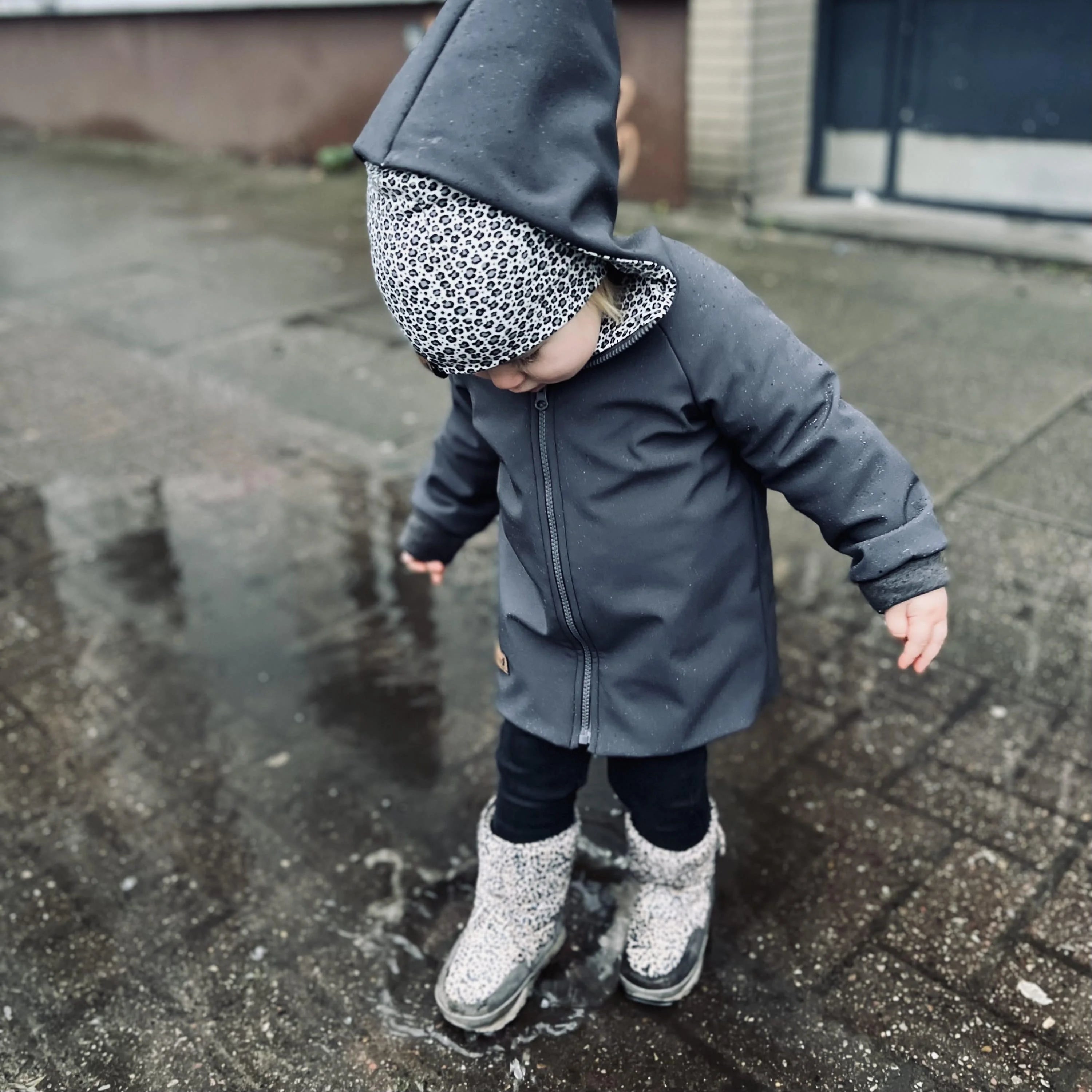 Jacke Softshelljacke Kinderjacke anthrazit und innen leo oder gestreift