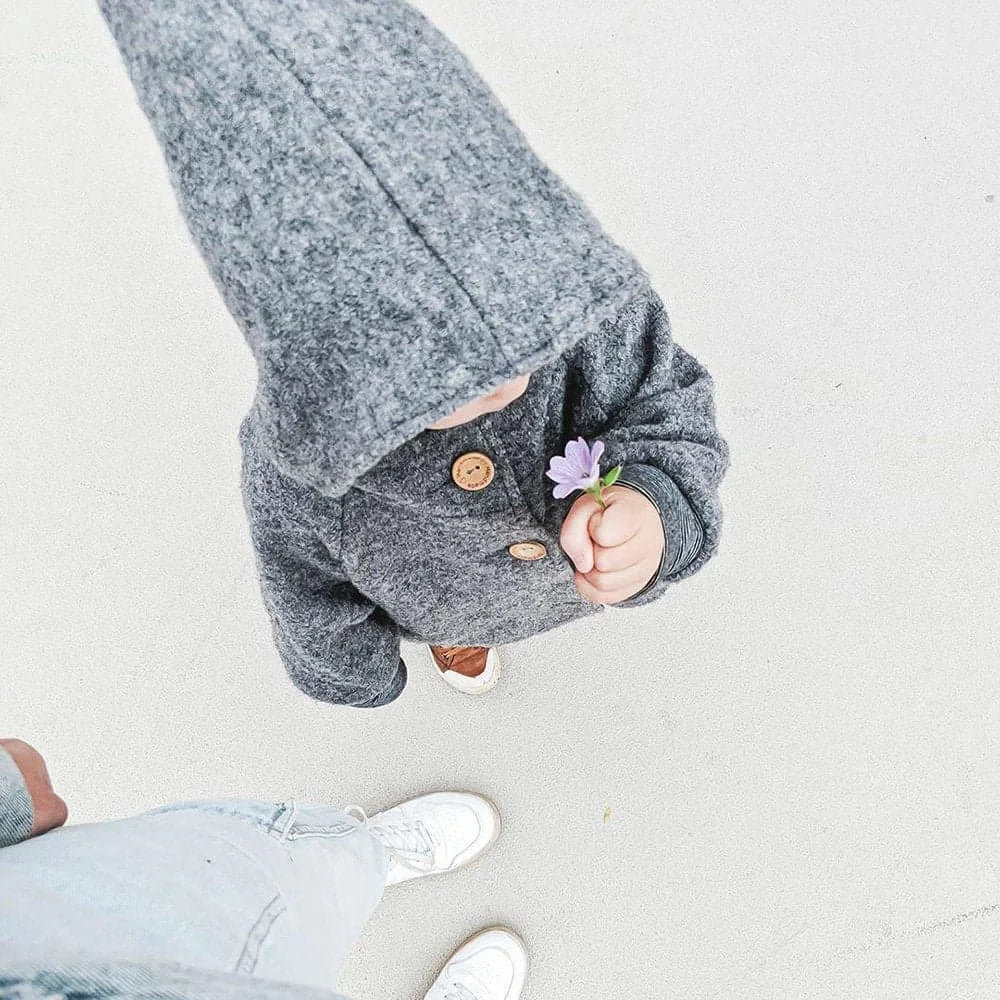 Walkjacke, Wintermantel grau, innen gestreift