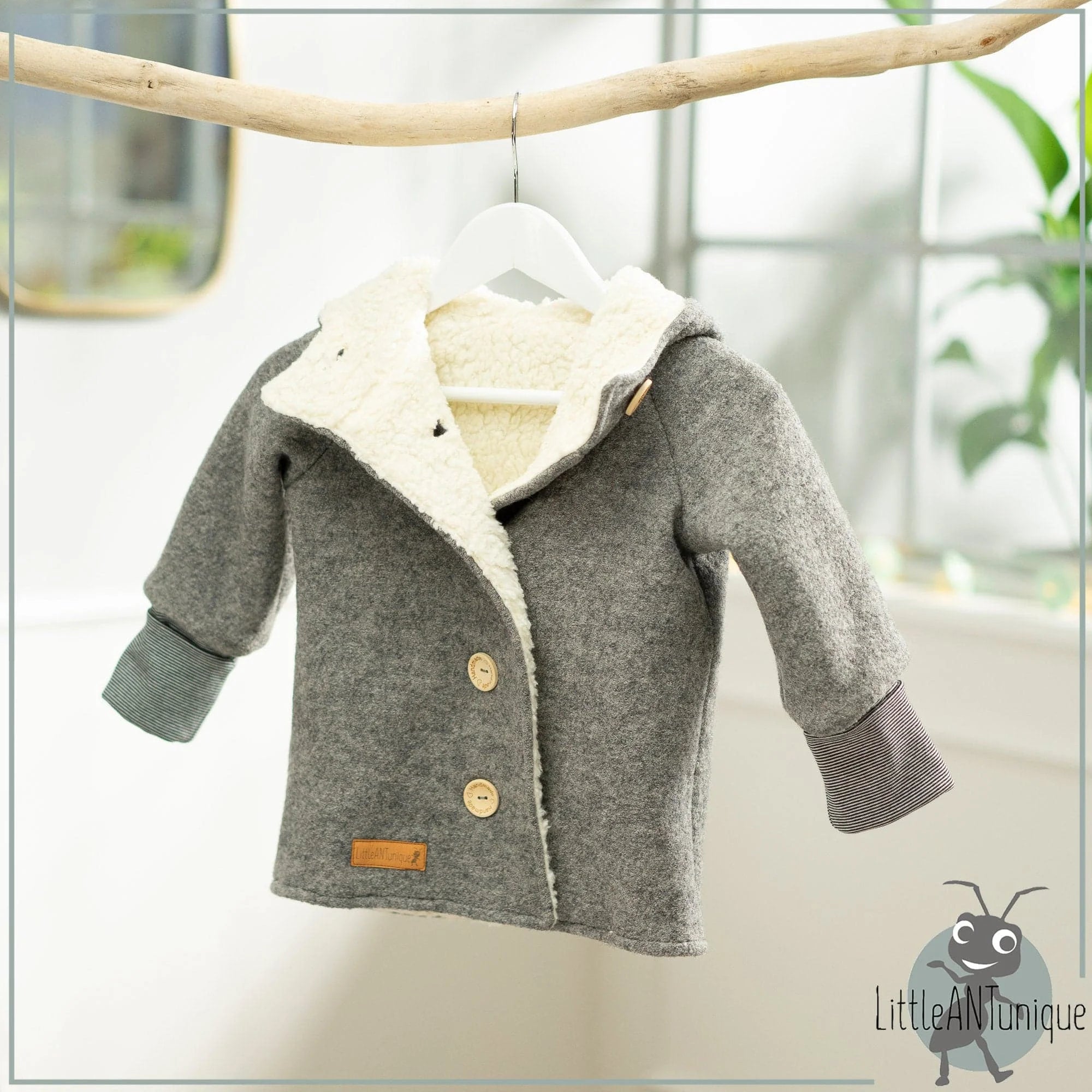 Walkjacke, Wintermantel grau mit innen kuscheligem Teddystoff