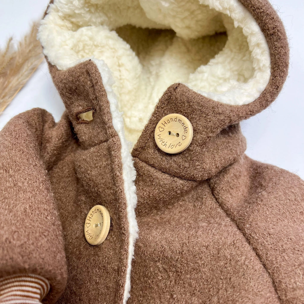 Walkoverall, Winteroverall in camel mit Teddystoff gefüttert