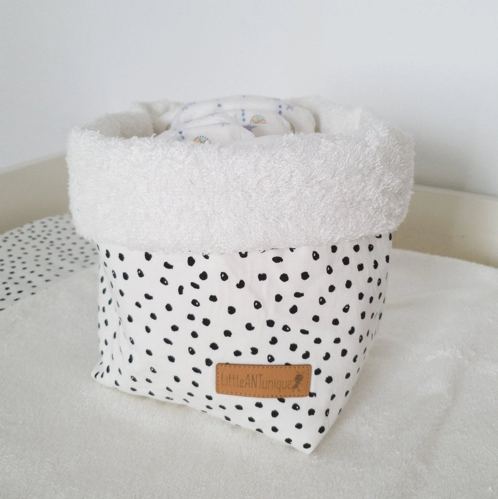 Utensilo Punkte/Dots mit Frottee weiß