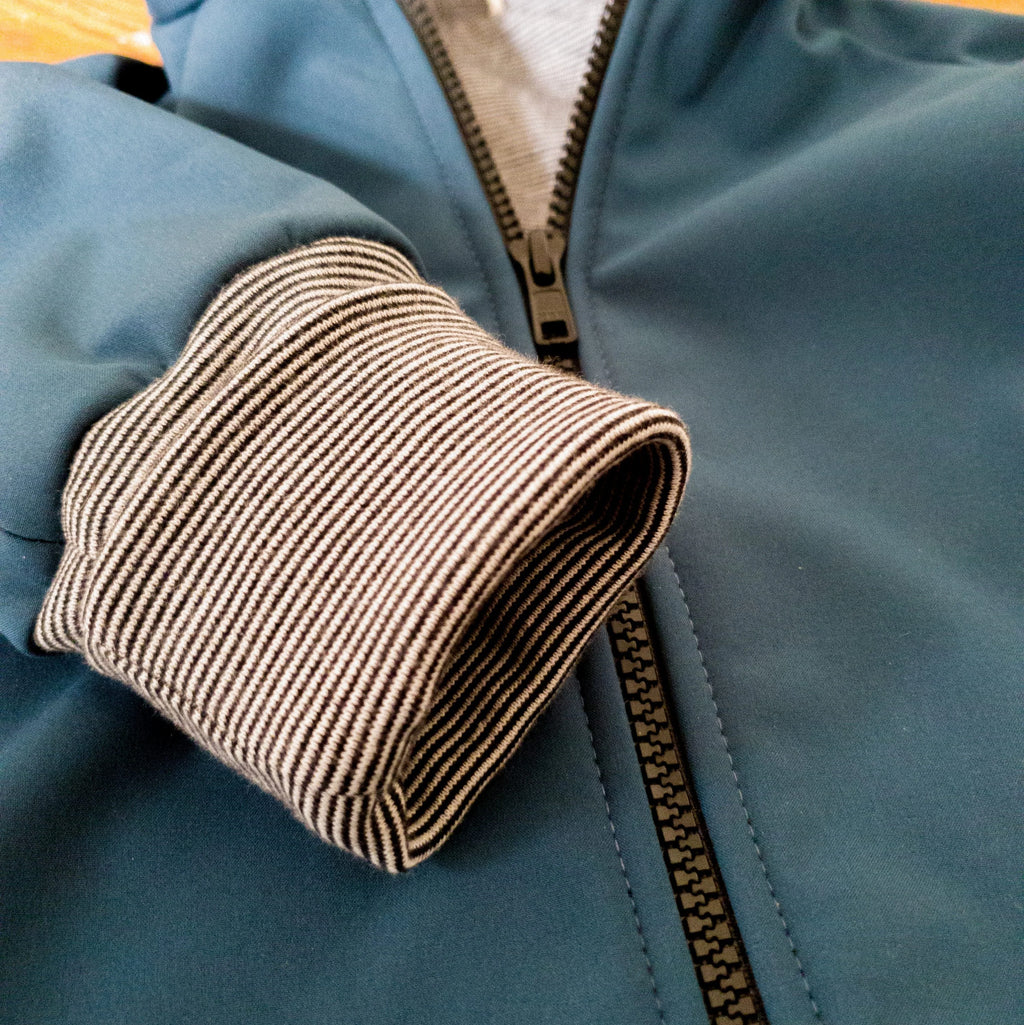 Softshell Overall petrol innen Gestreift
