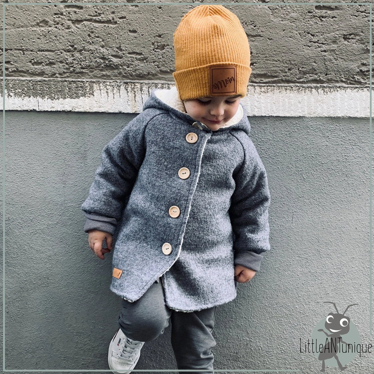 Walkjacke, Wintermantel grau mit innen kuscheligem Teddystoff