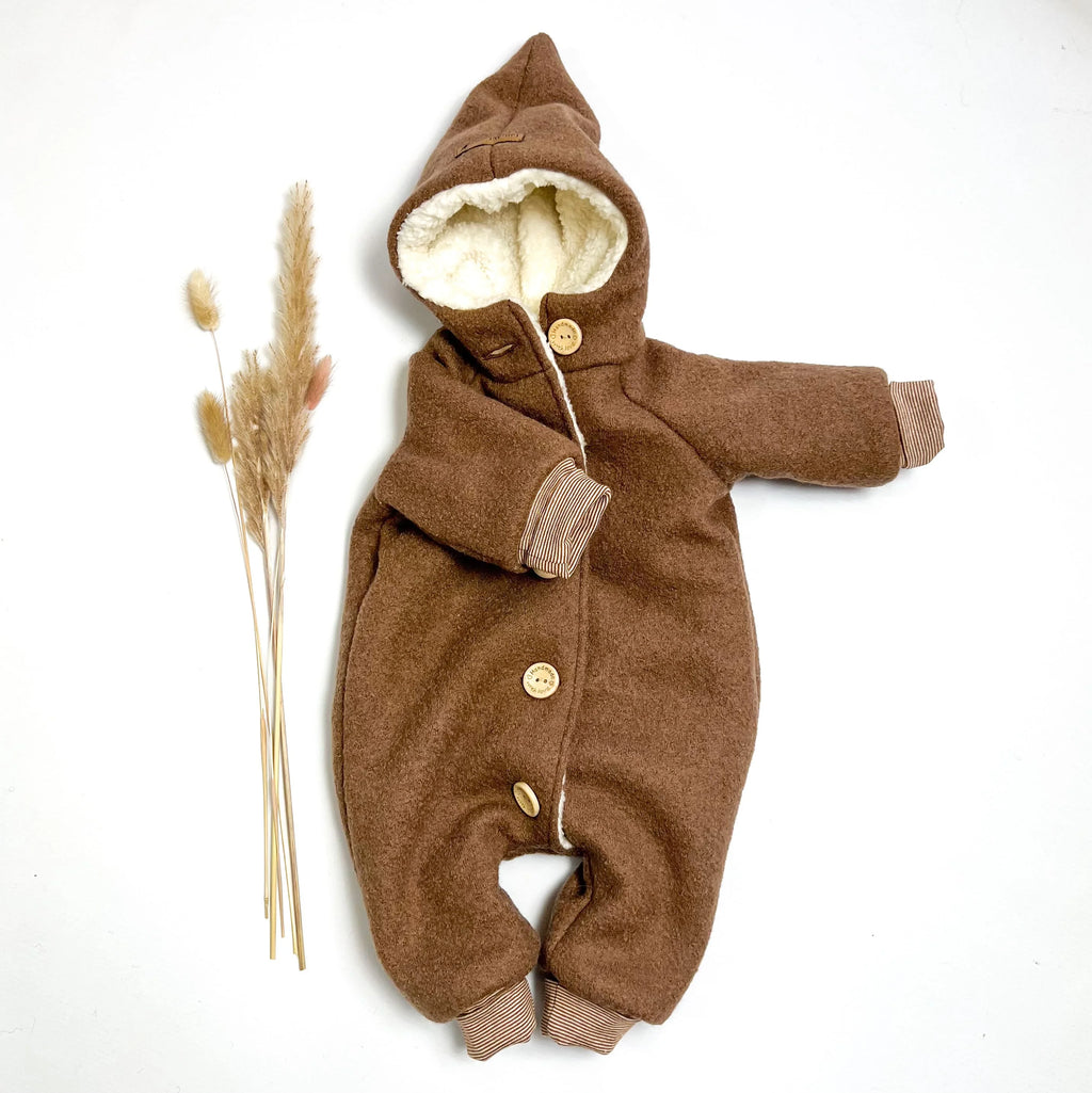 Walkoverall, Winteroverall in camel mit Teddystoff gefüttert