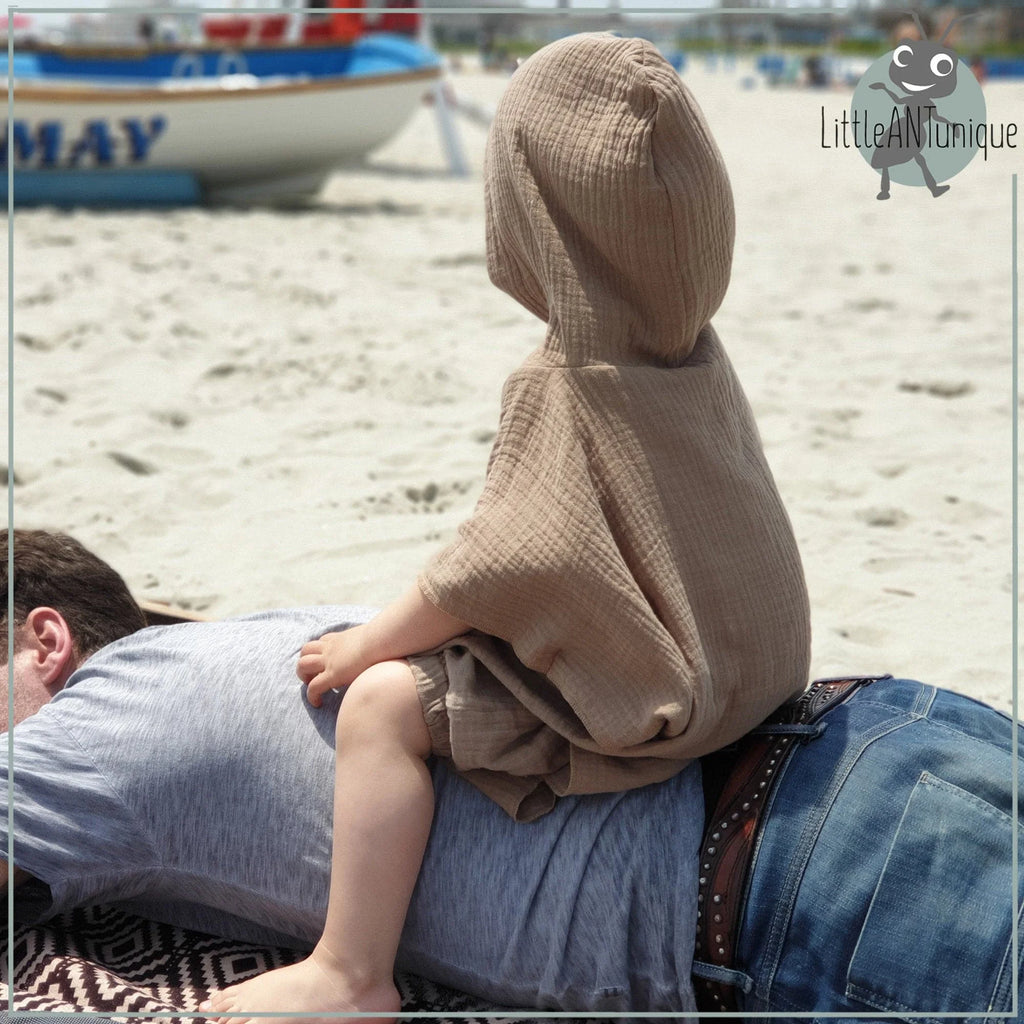 Poncho Badeponcho Musselin dunkelbeige