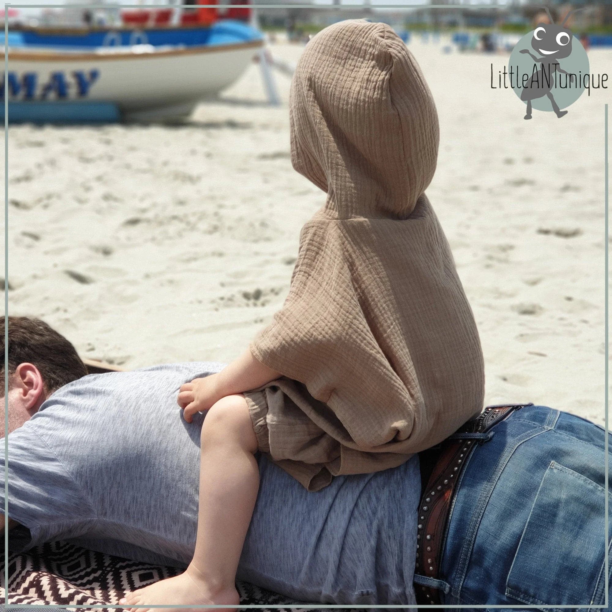Poncho Badeponcho Musselin dunkelbeige
