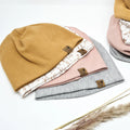 Beanie Mütze Ripp rosa, graumeliert und camel
