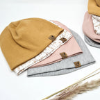 Beanie Mütze Ripp rosa, graumeliert und camel